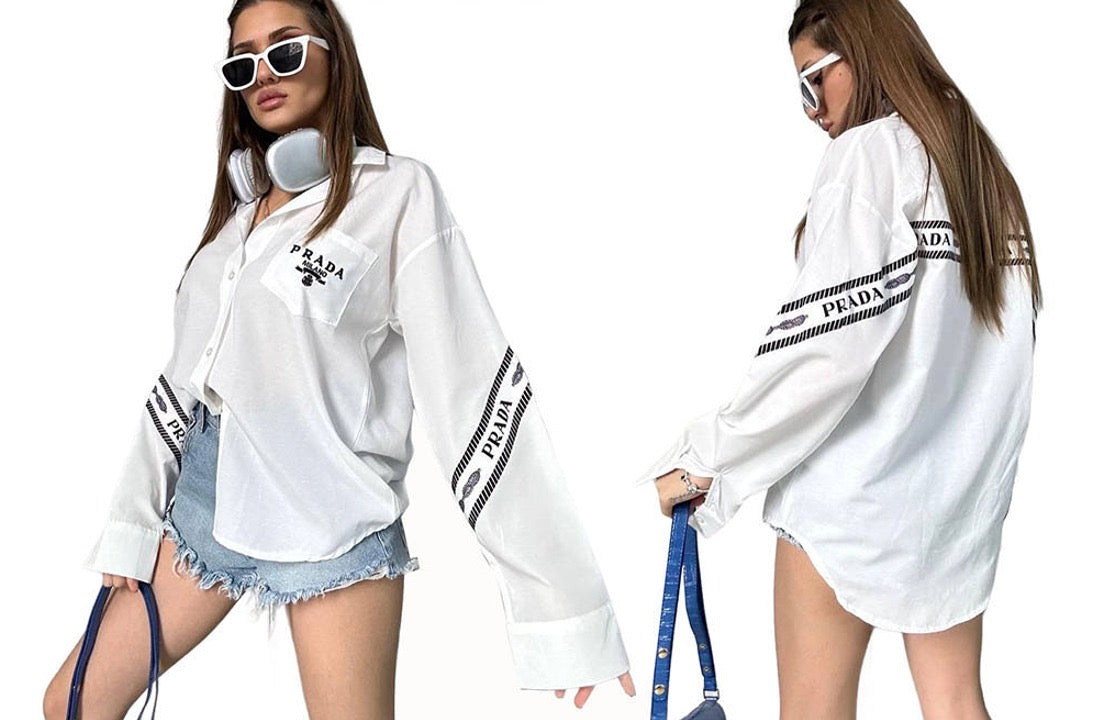 White Ms. Pradie Fashion Collar Blouse XL