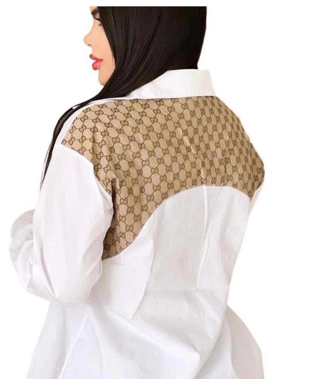White & Brown Collar Blouse 2XL