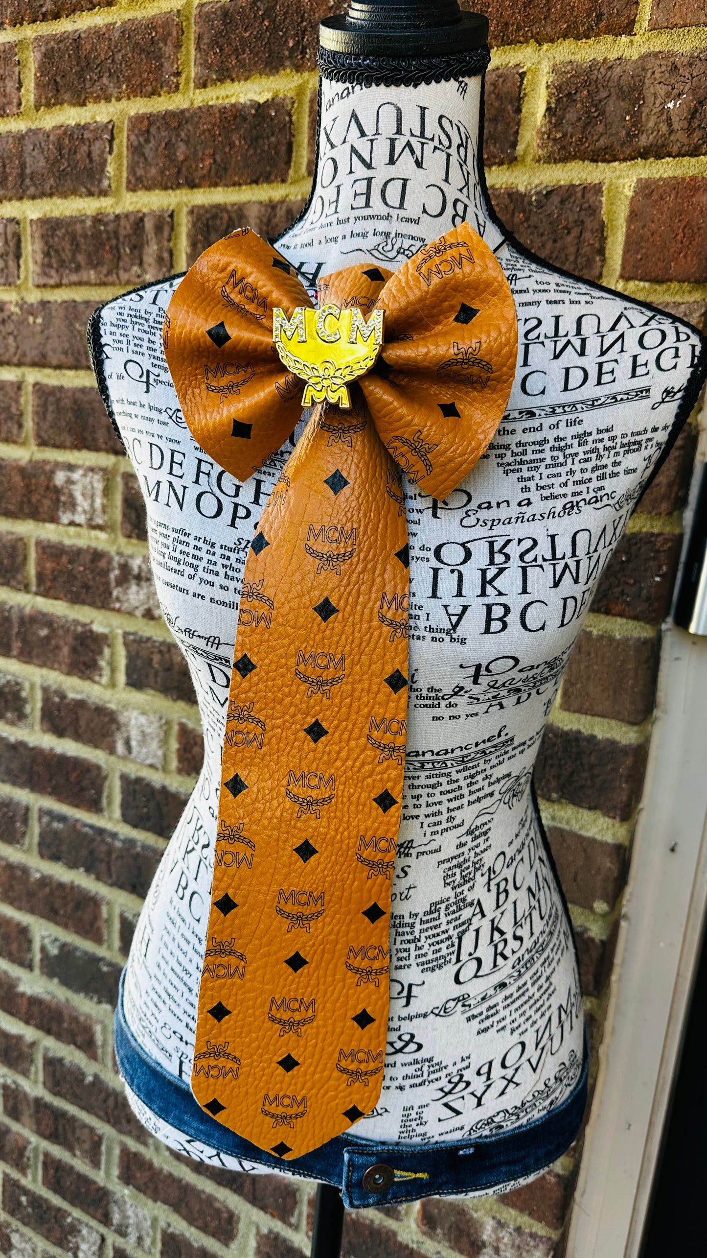 Cognac Leather Denim Bowtie Necktie