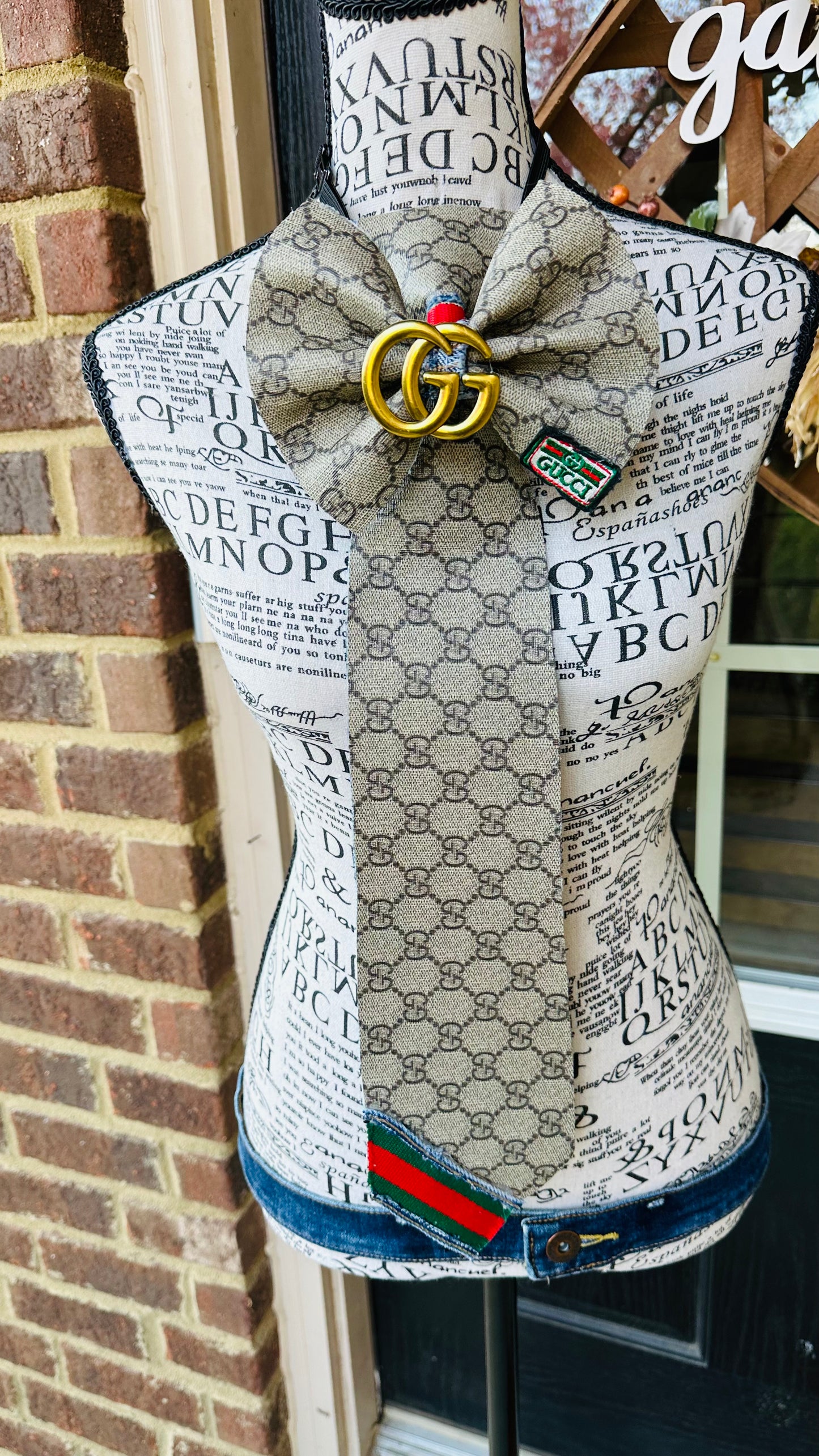 Brown Leather GiGi Distressed Denim Bowtie Necktie