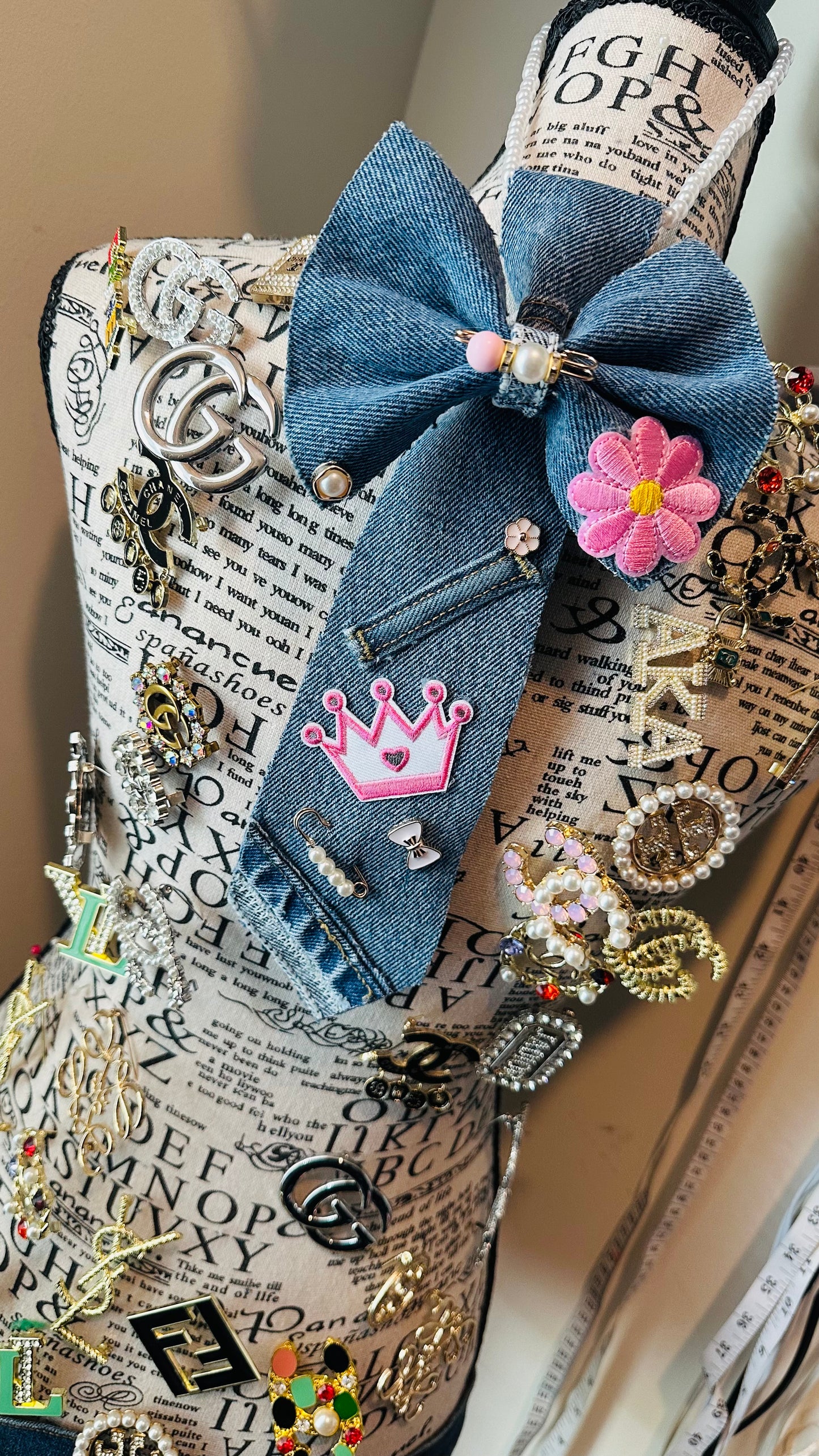 Little Miss Princess Barbie Distressed Denim Bowtie Necktie (freestyle No 2 are the same)