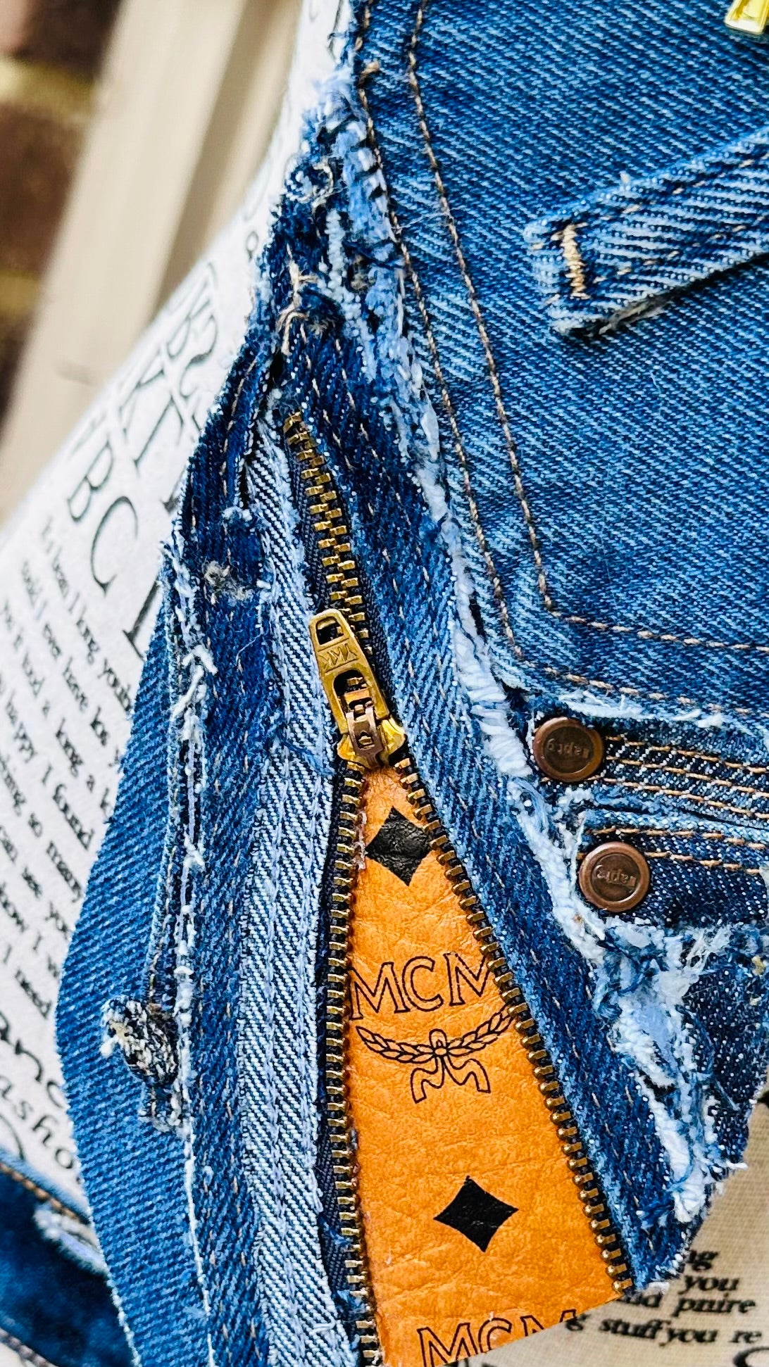 Cognac Fringed Freestyle Upcycled Distressed Denim Necktie Necklace 