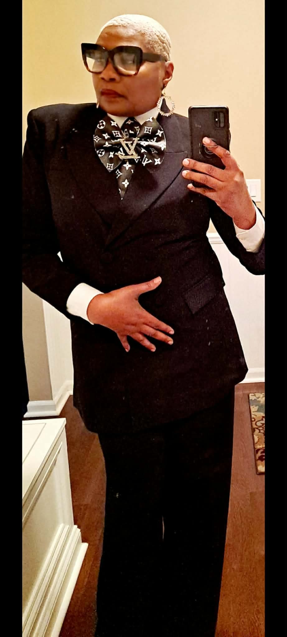 L’Vee Black & White Leather and Distressed Denim Bowtie Necktie