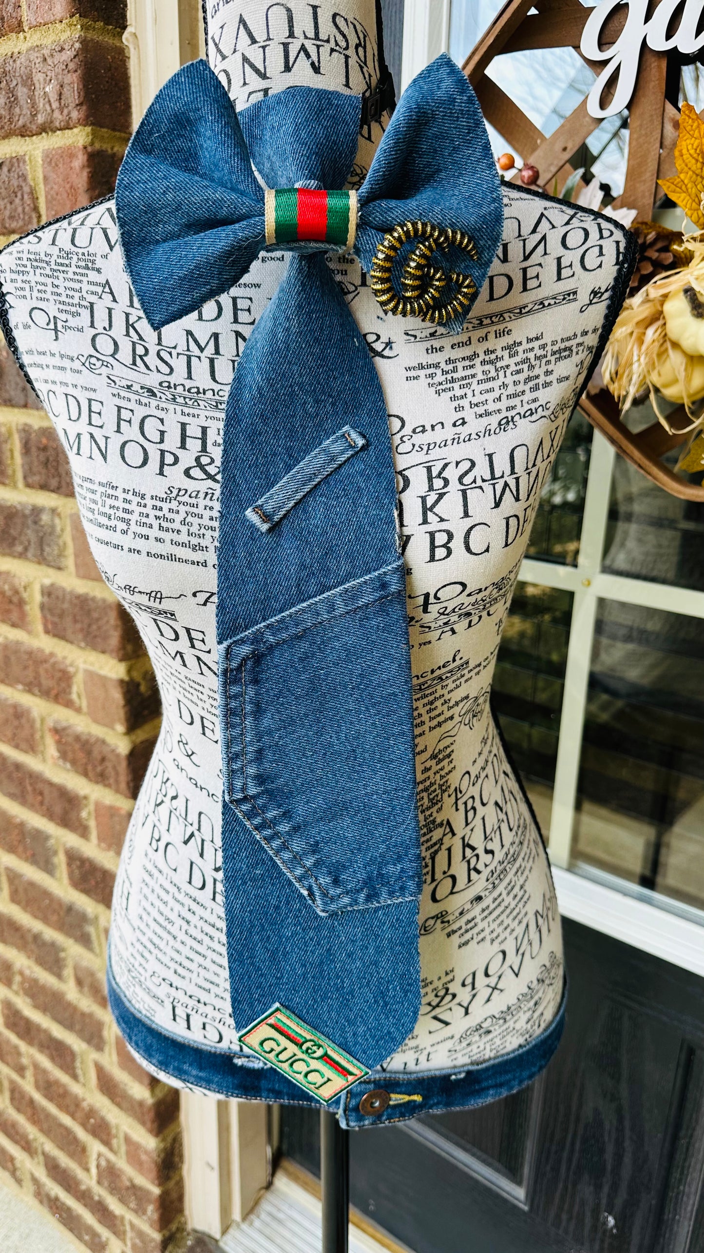 “Plain Jane GiGi” Upcycled Distressed Denim Bowtie Necktie