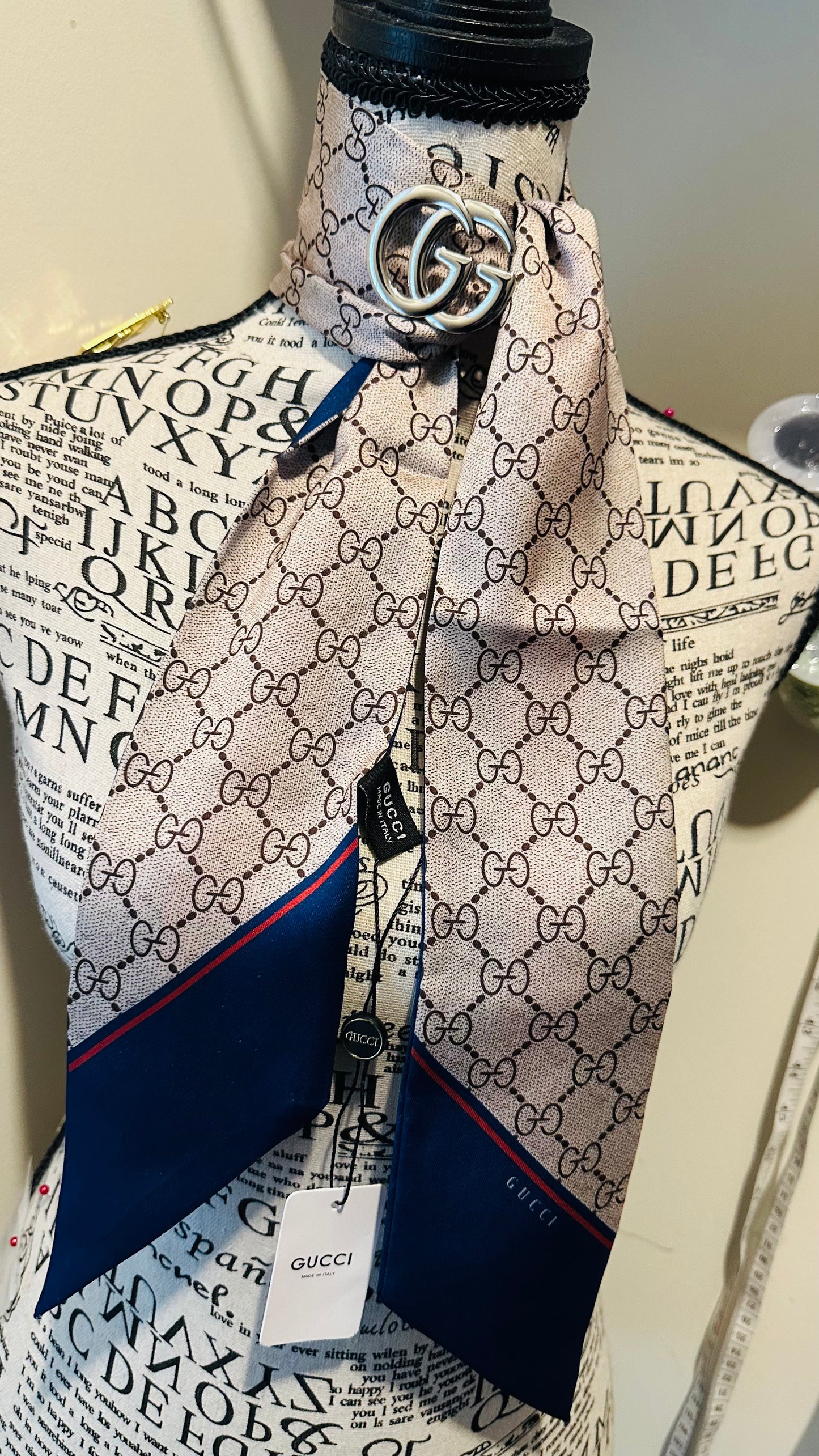 Navy Blue GiGi Silk Scarf with Brooch