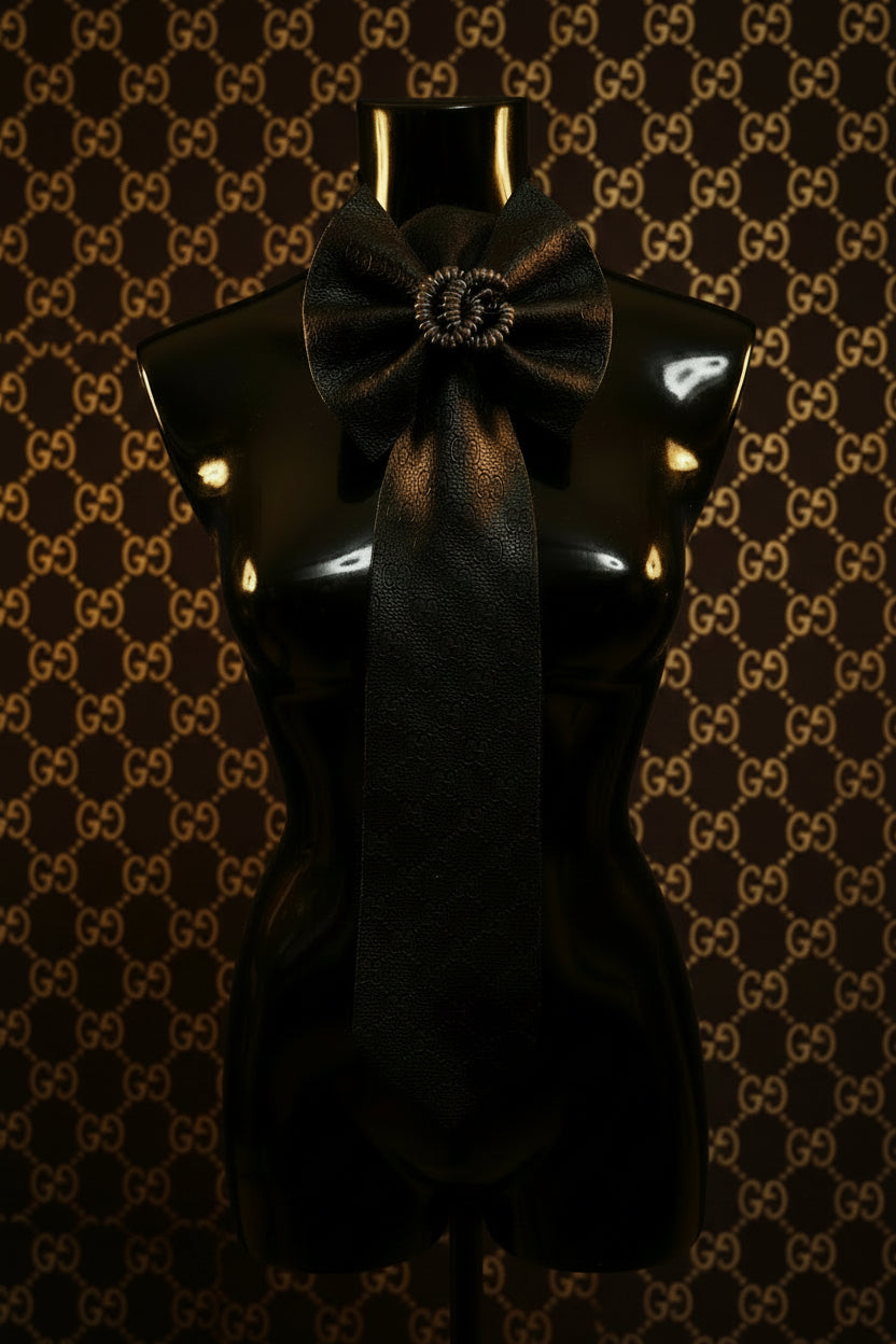 Charcoal Black Leather & Denim GiGi Bowtie Necktie