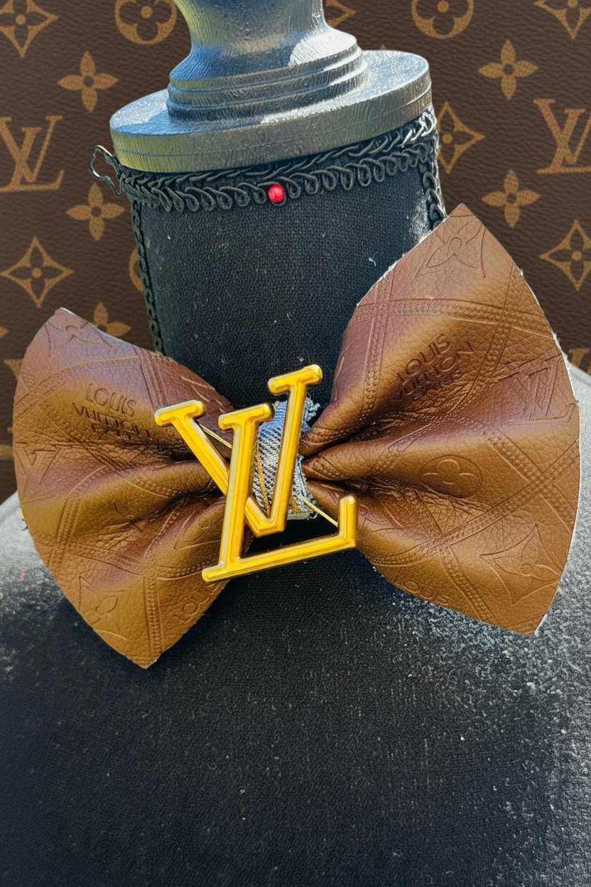 Cognac / Chocolate L’Vee Premium Leather Distressed Denim Bow tie