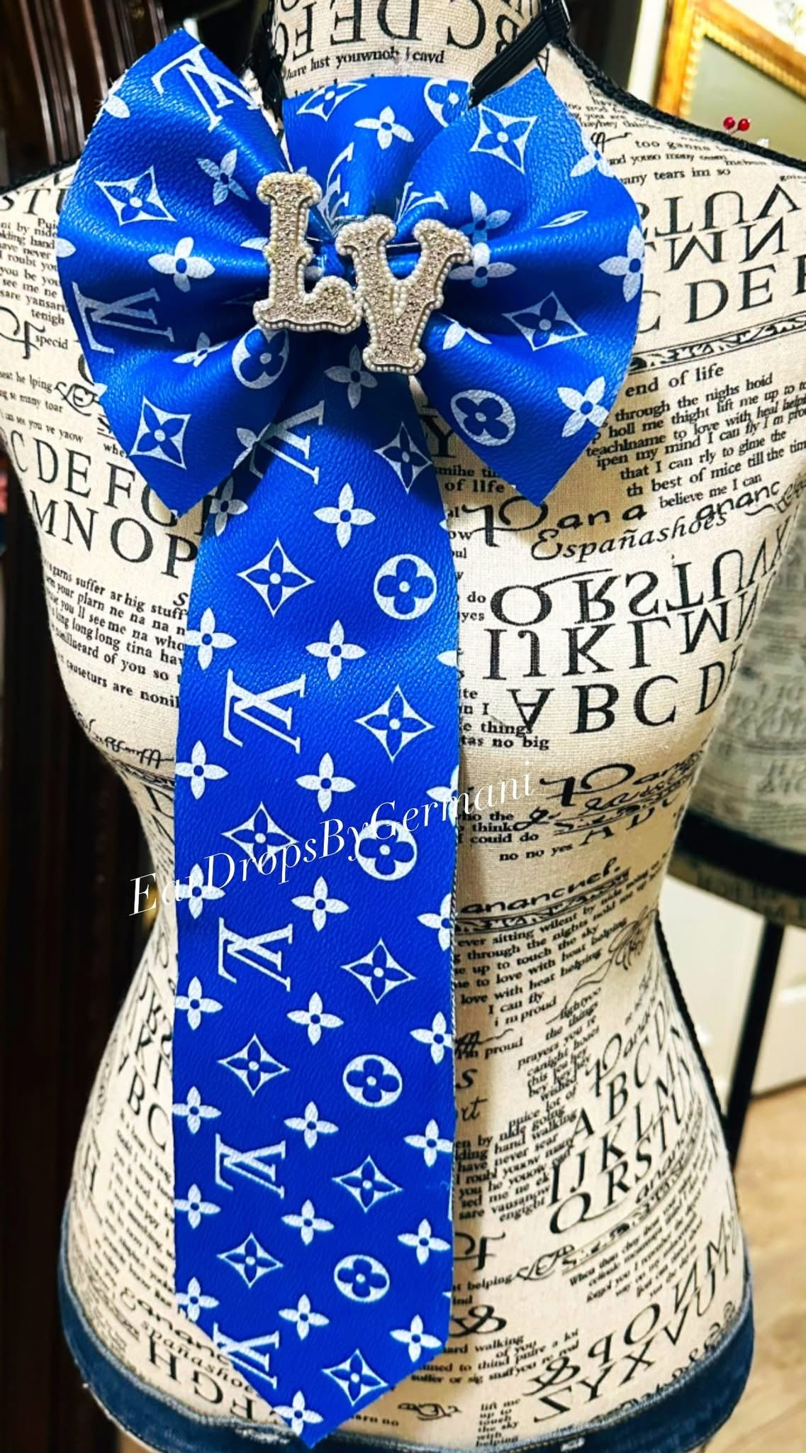 Royal Blue LaVanta Leather Denim Bowtie Necktie