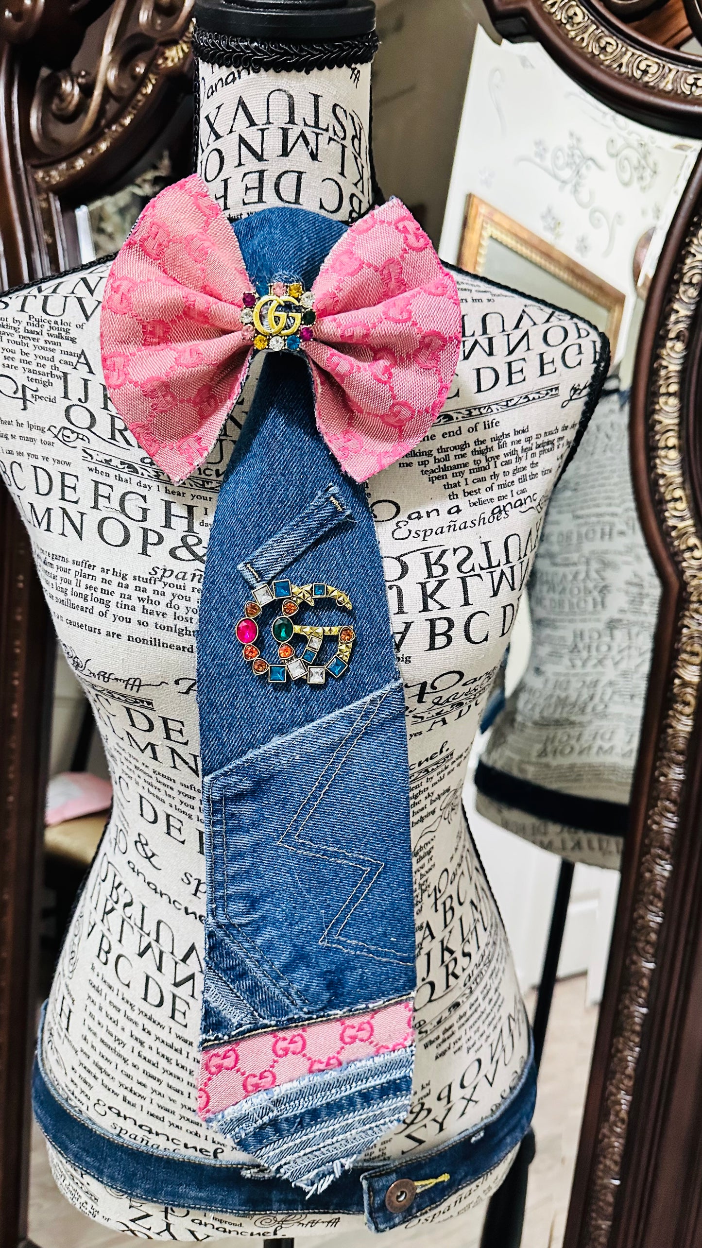 Pinky GiGi Distressed Denim Bowtie Necktie