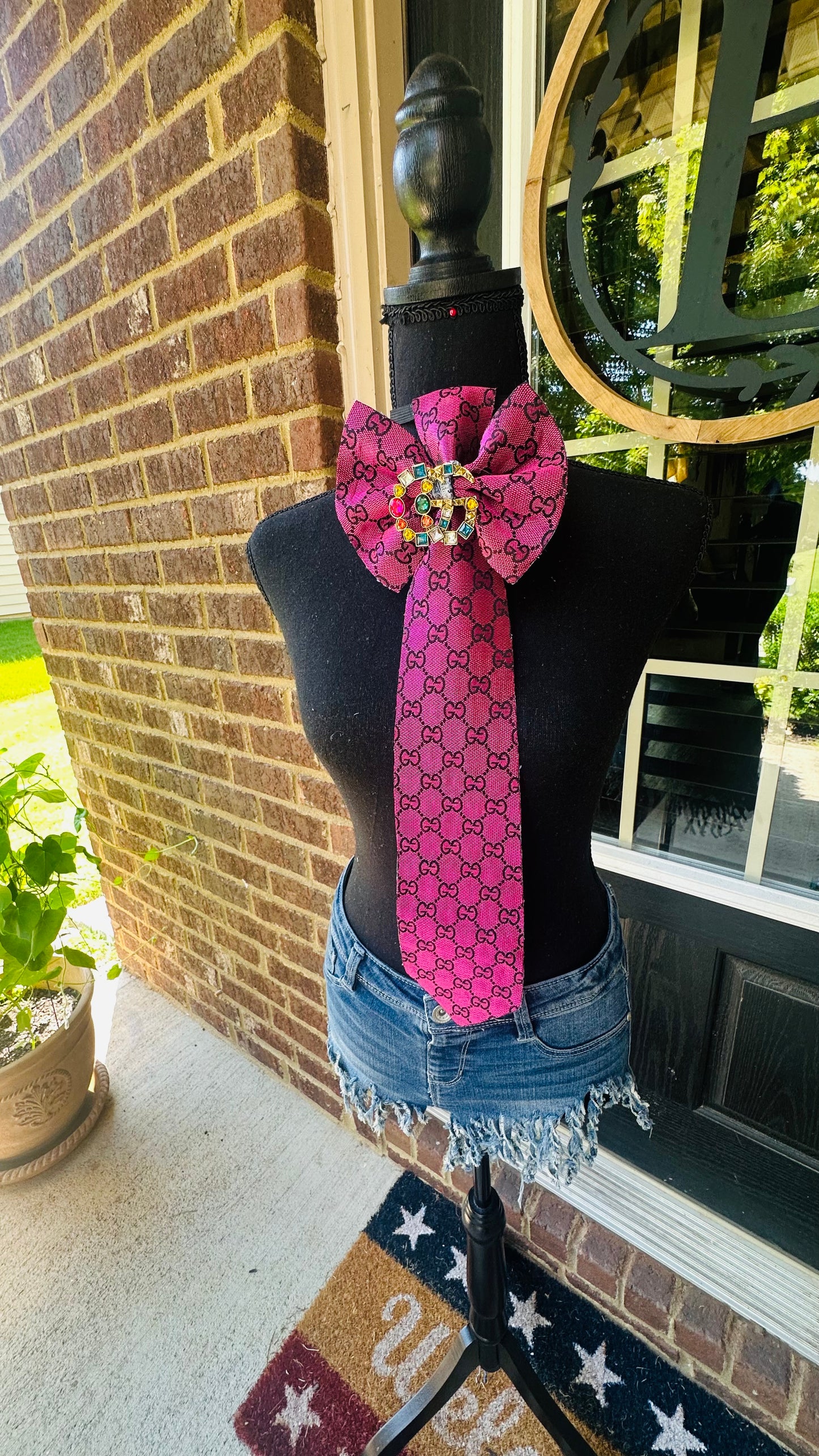 Magenta \ Fuchsia GiGi Distressed Denim Bowtie Necktie