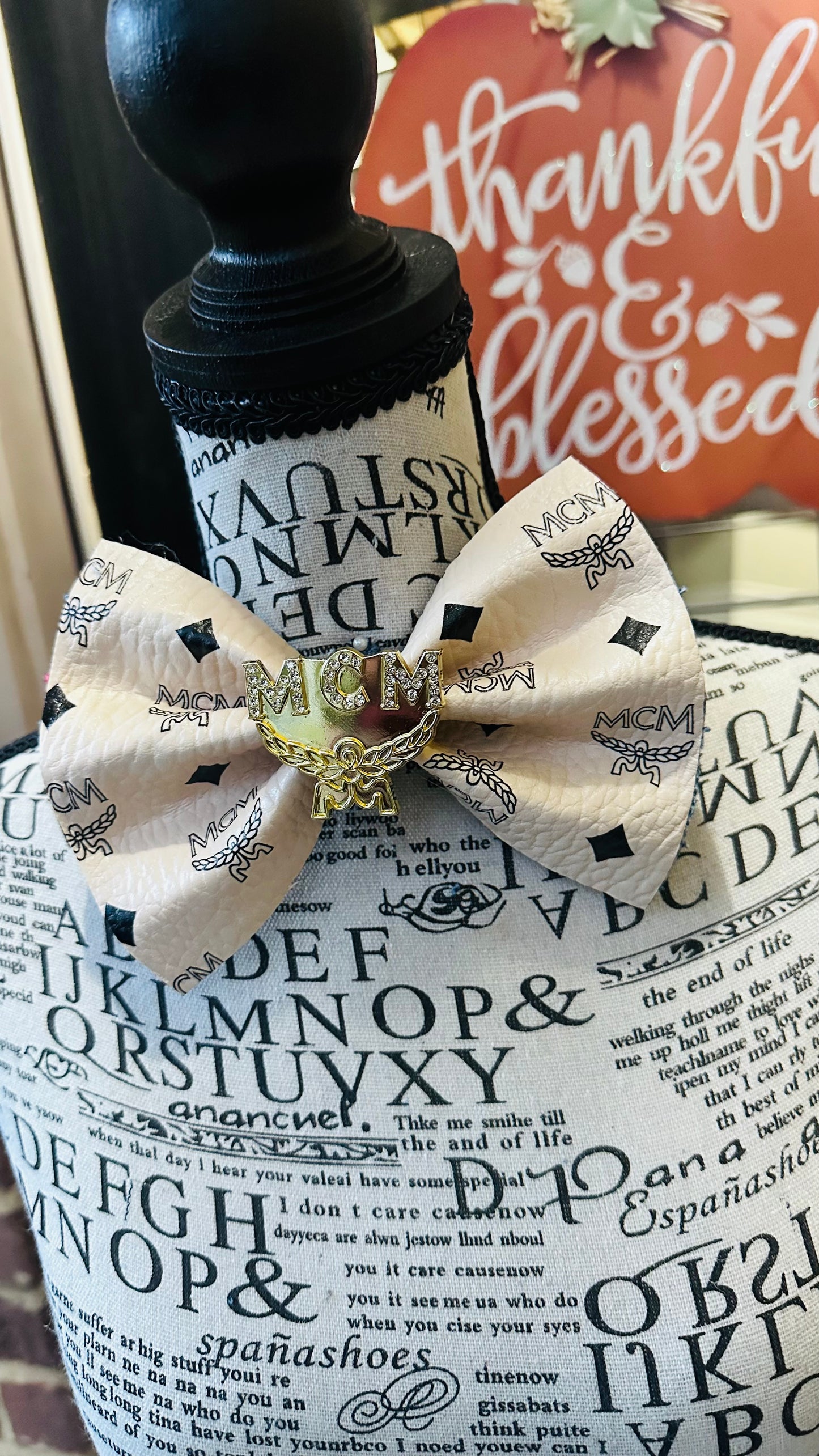 Light Pink - Peachy Pink Leather Denim Bowtie with center brooch