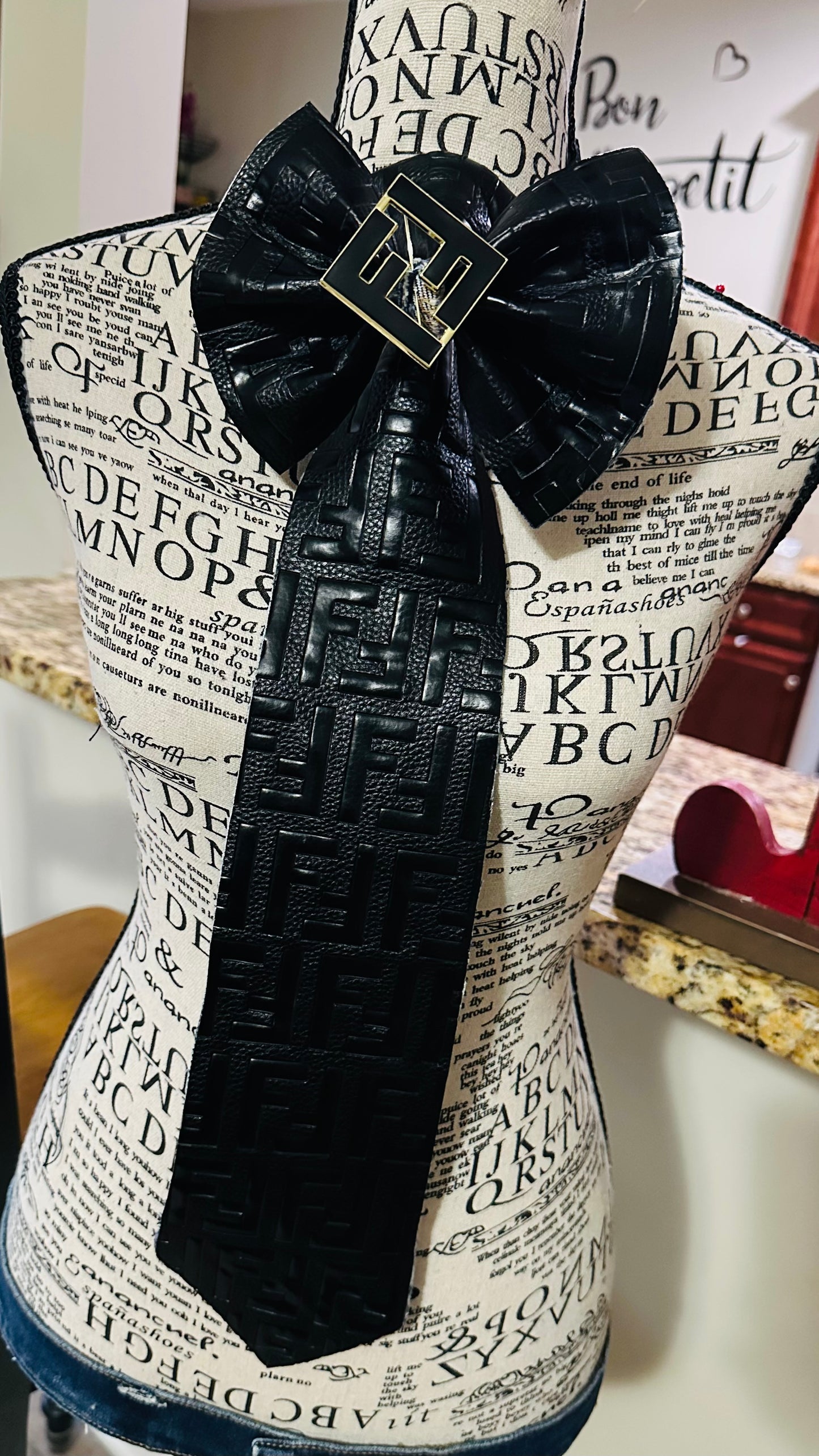 Black Leather & Distressed Denim Fendia Bowtie Necktie