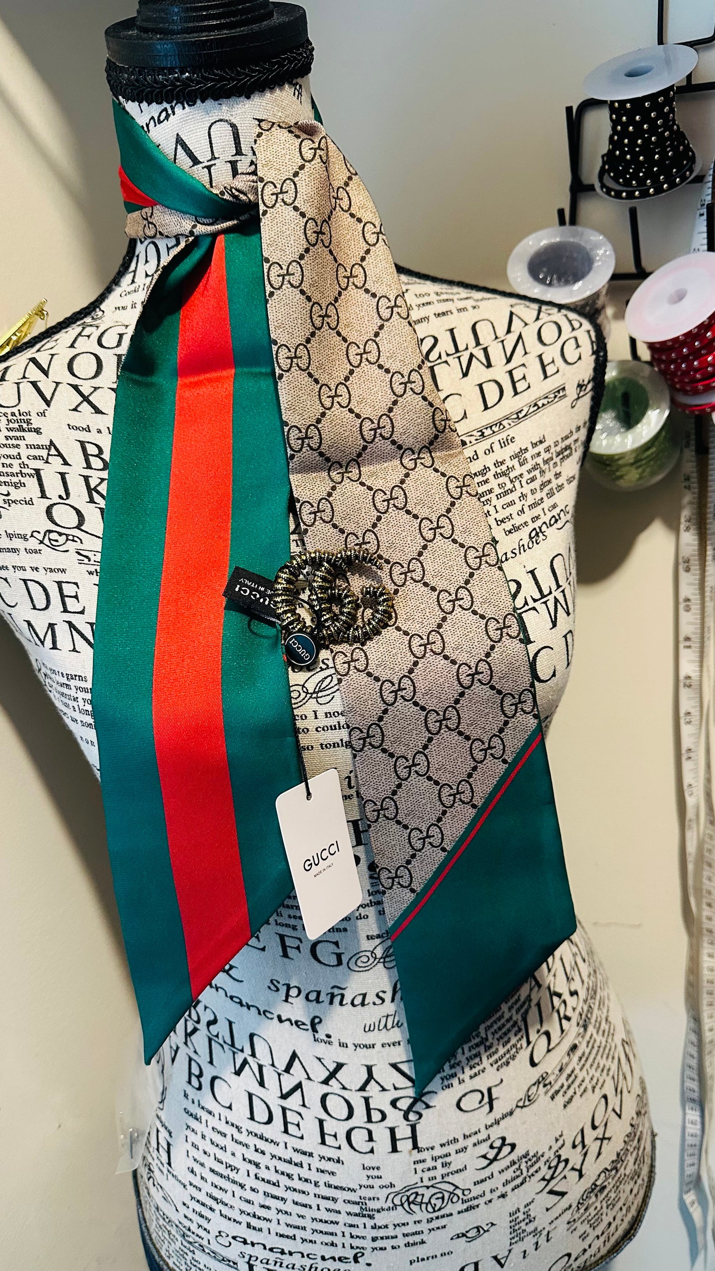 Red Green GiGi Silk Scarf with Brooch
