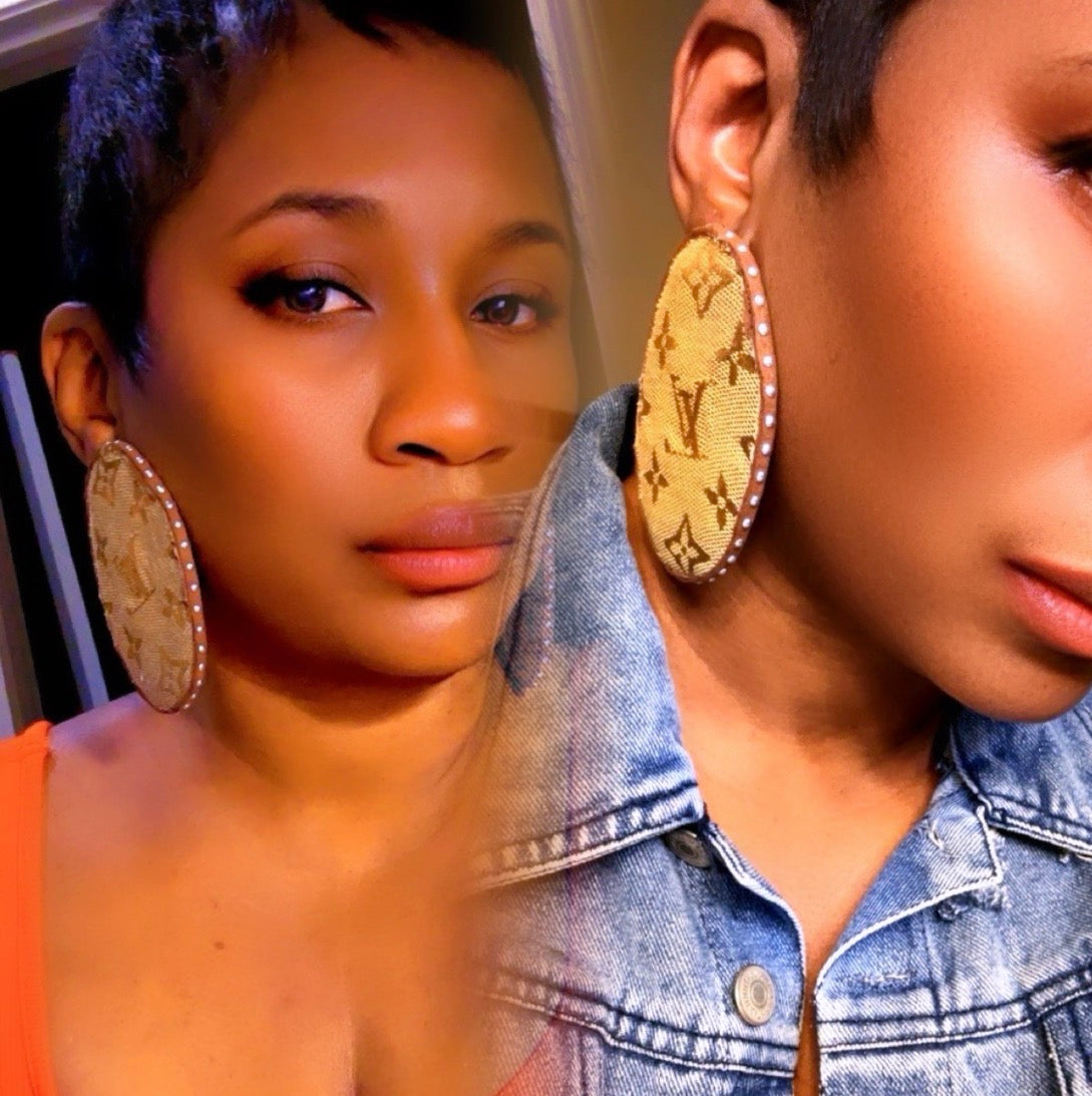 Large Oval Brown L’Vee Fashion Earrings