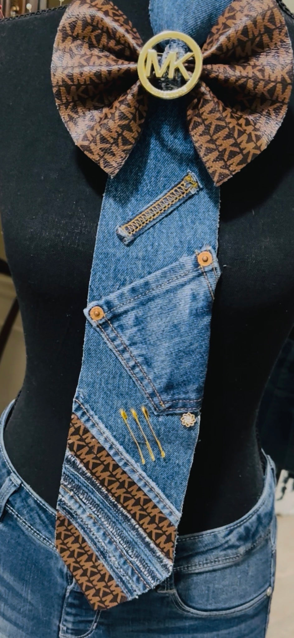 Freestyle M’Kay Leather & Distressed Denim Bowtie Necktie
