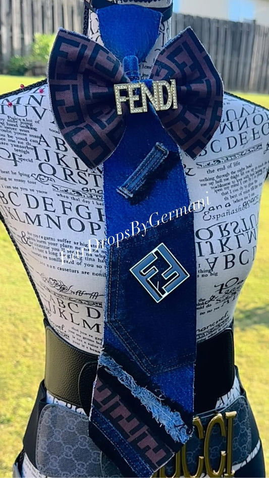 Brown Black Distressed Denim Bowtie Necktie