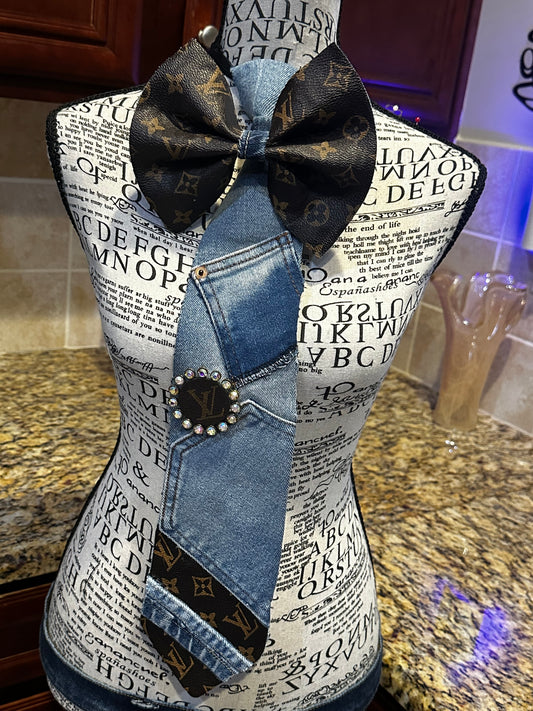 Dark Chocolate Peanut Butter LVee Freestyle Denim Patchwork Bowtie Necktie