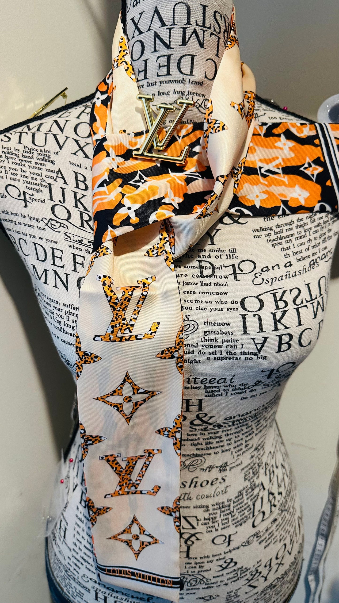 Cream L’Vee Silk Scarf with brooch
