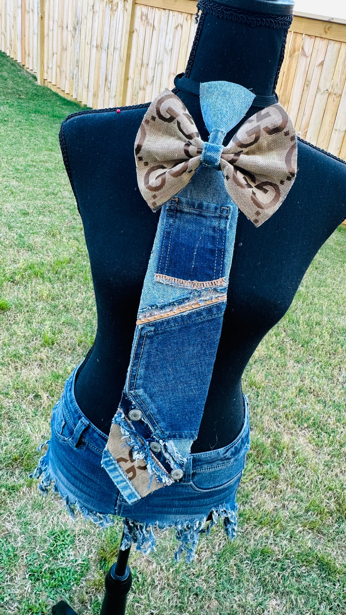 Big Brown GiGi Freestyle Patchwork Distressed Denim Bowtie Necktie