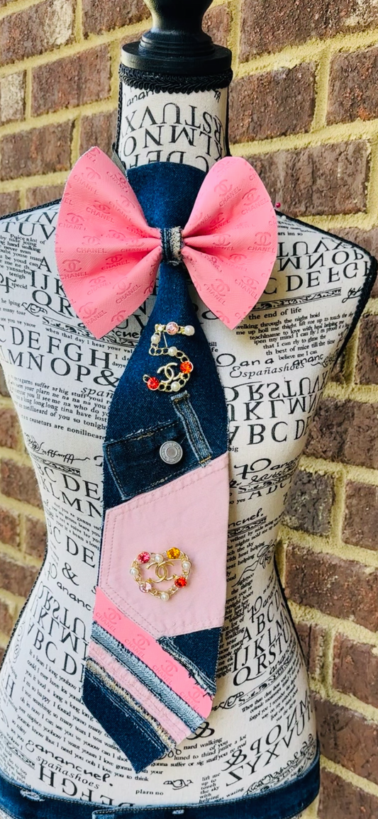 Pink Chantelle Fashion Bowtie Necktie (2 brooches included)