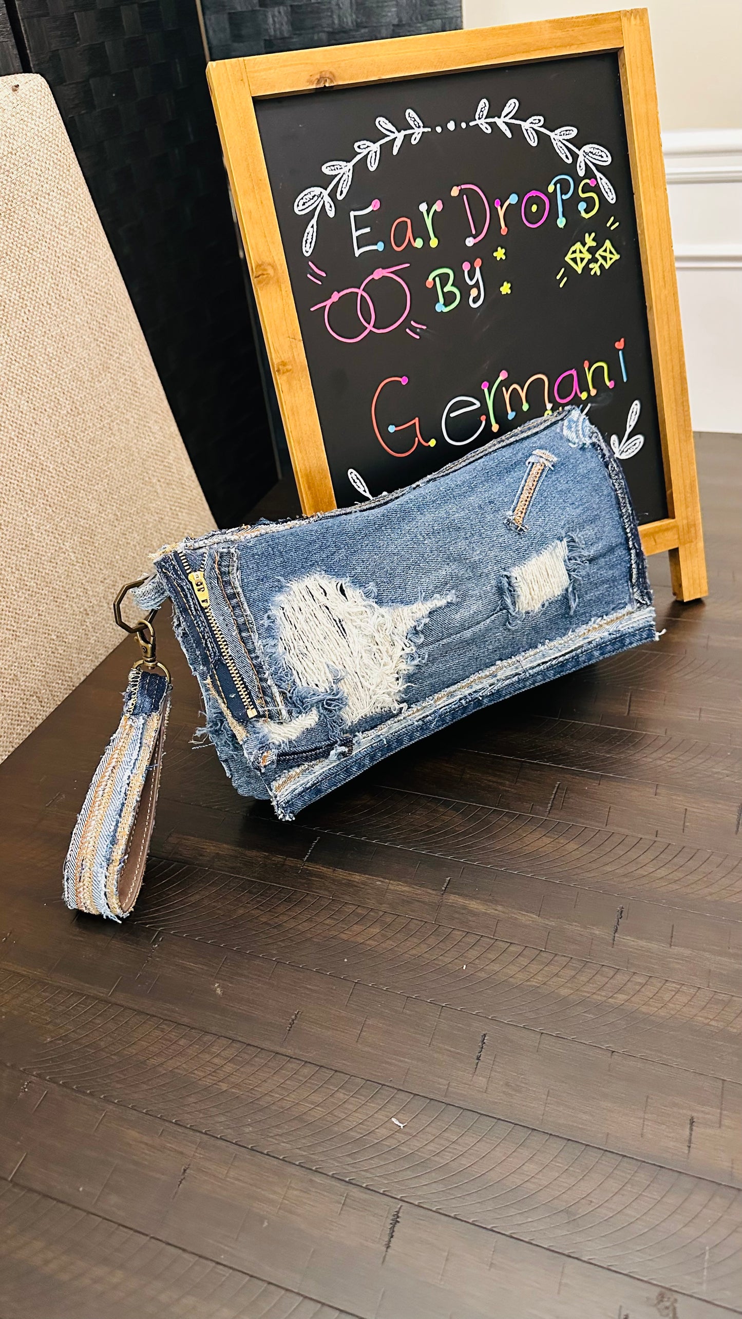 Distressed Denim Clutch Purse