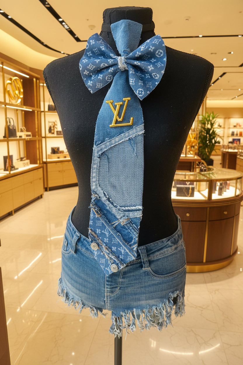 Freestyle Distressed Denim L’Vee Bowtie Necktie