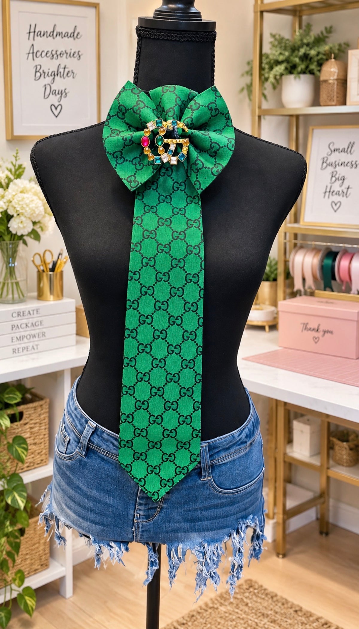 Emerald Green Gucci Denim Bowtie Necktie