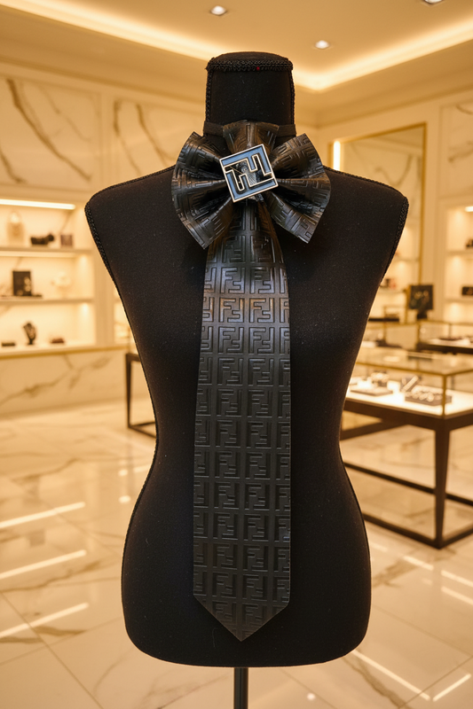 Black Leather & Distressed Denim Fendia Bowtie Necktie