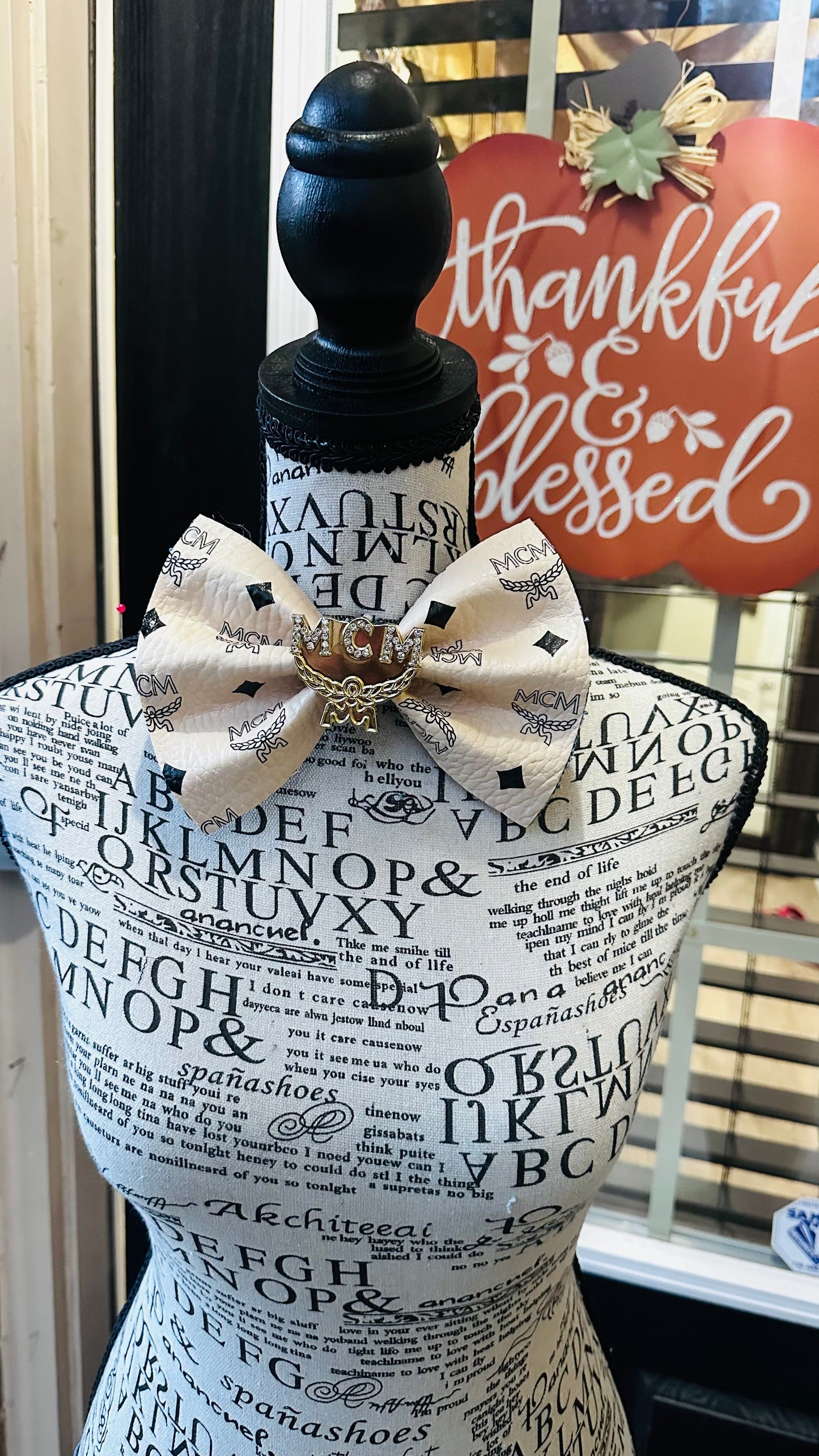 Light Pink - Peachy Pink Leather Denim Bowtie with center brooch