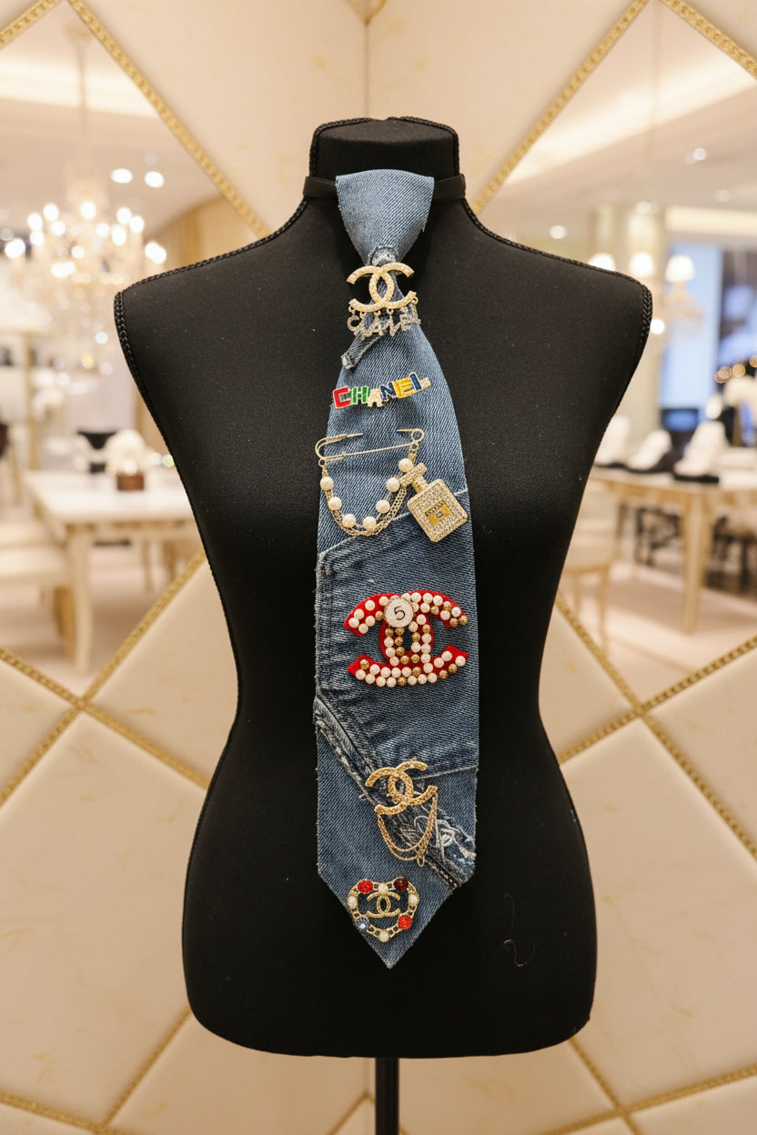 Elegant Denim Junk Necktie Necklace