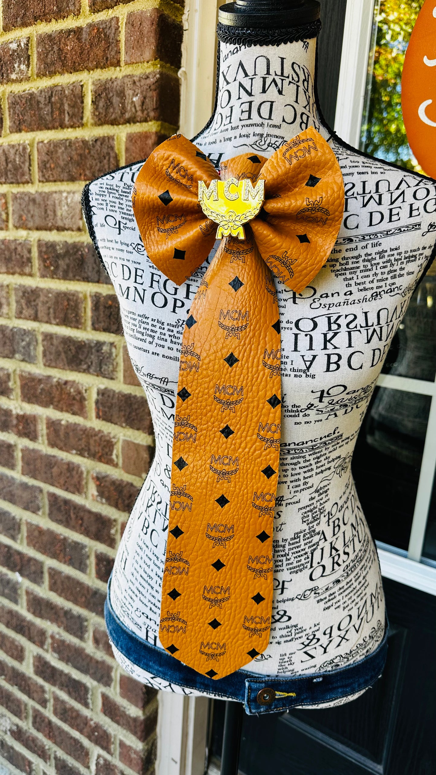 Cognac Leather Denim Bowtie Necktie