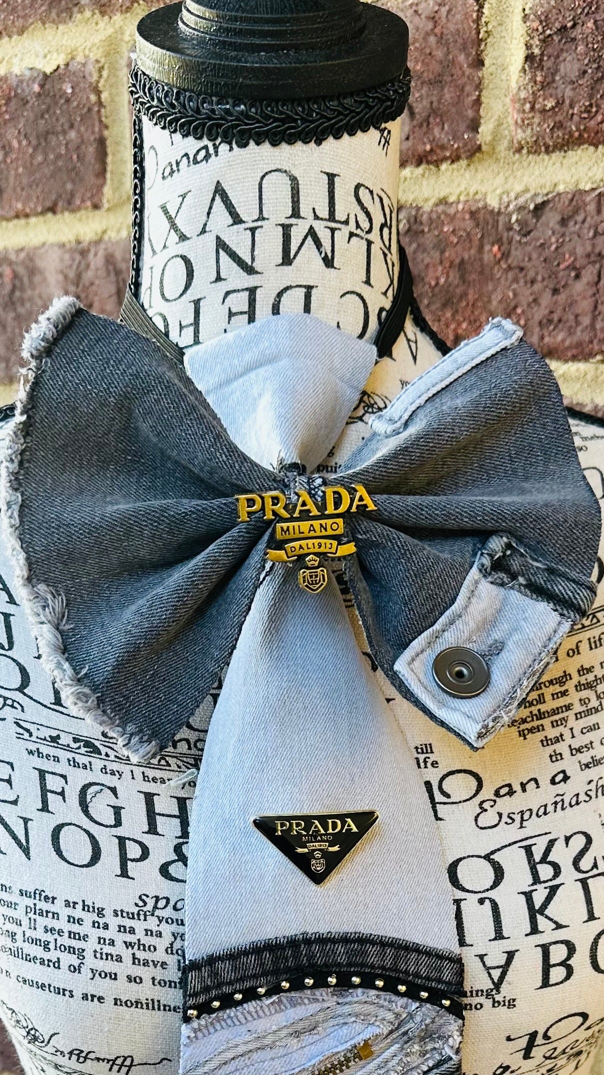 Prad Distressed Gray & Denim Bowtie Necktie.