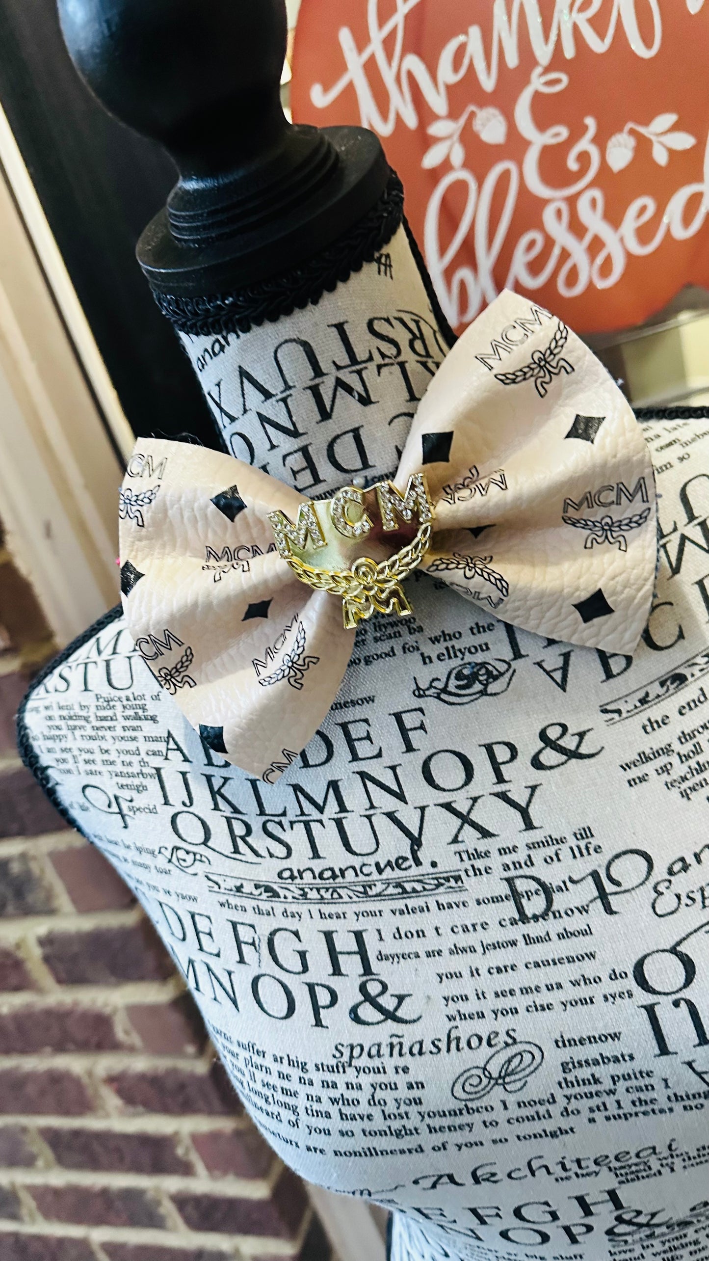 Light Pink - Peachy Pink Leather Denim Bowtie with center brooch