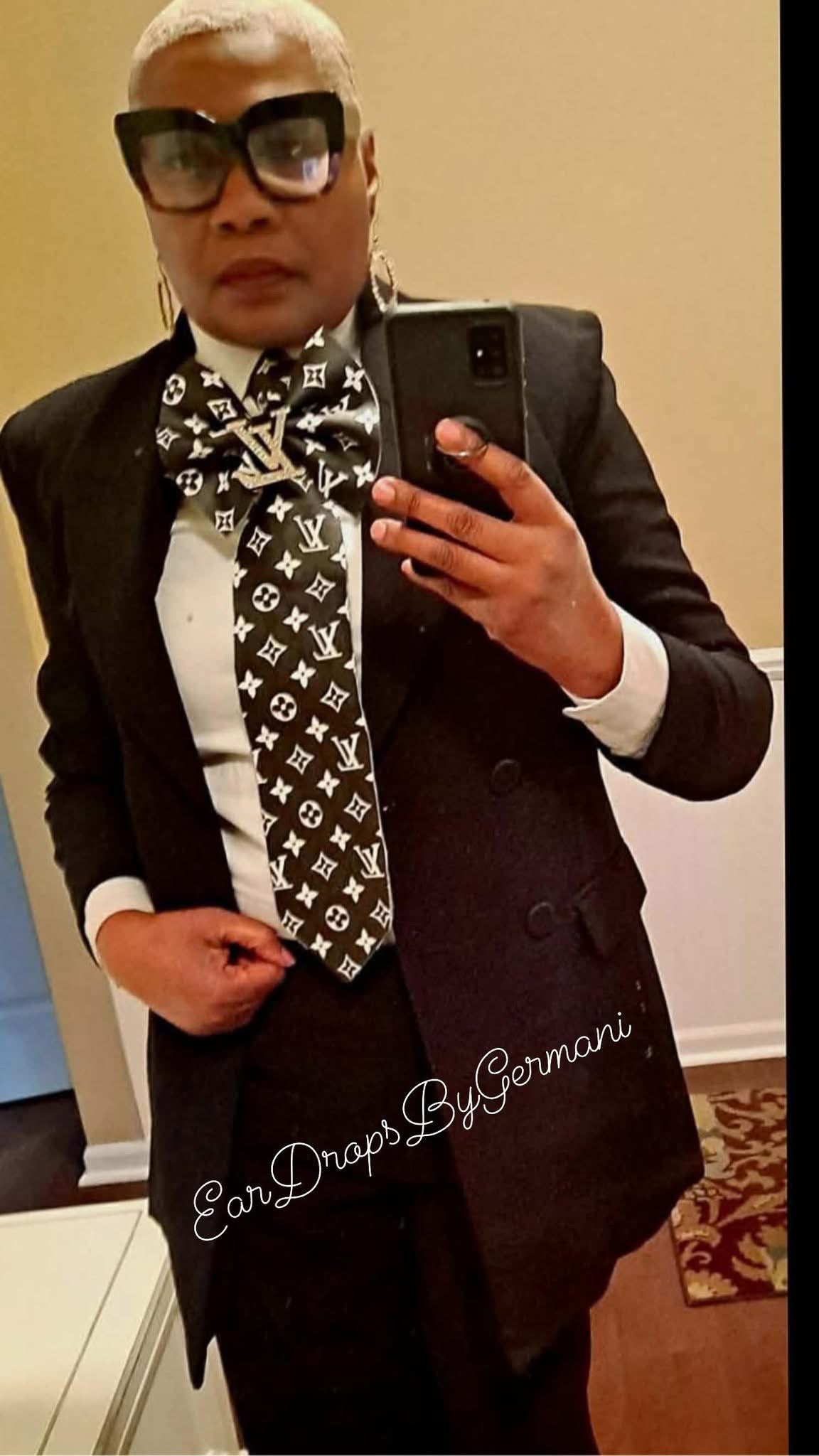 L’Vee Black & White Leather and Distressed Denim Bowtie Necktie