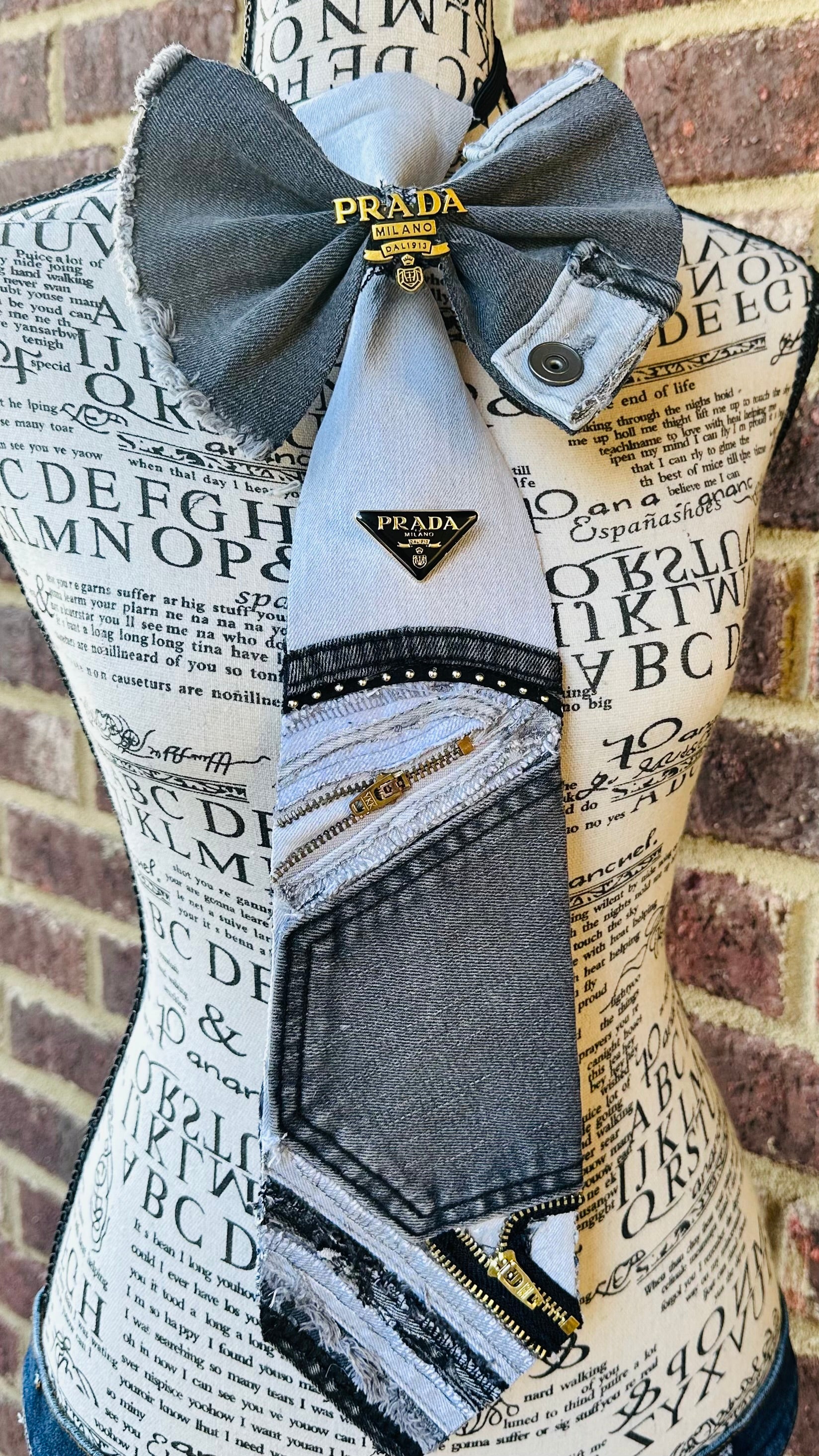 Prad Distressed Gray & Denim Bowtie Necktie.