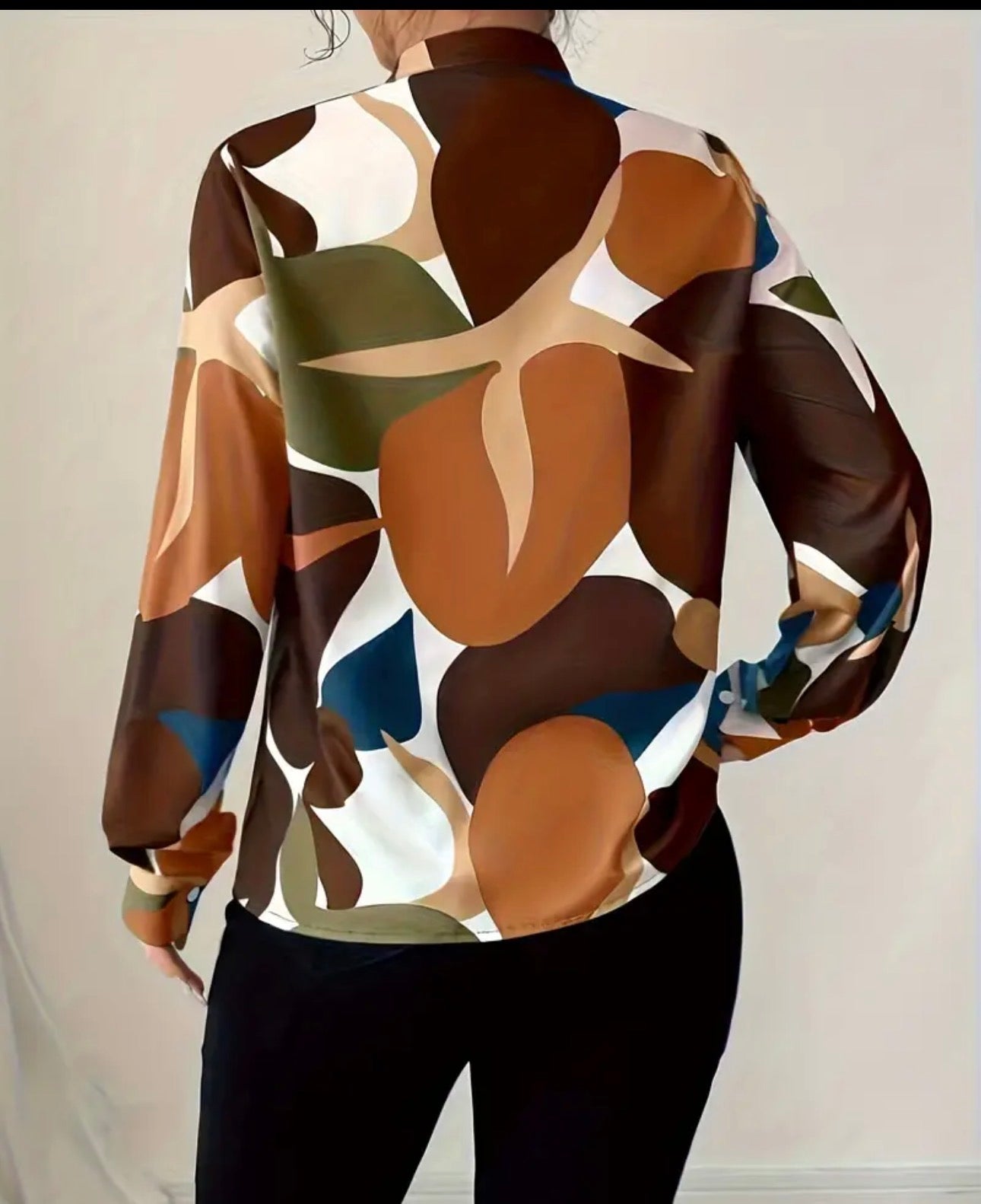 Brown Mixed Color Fashion Blouse