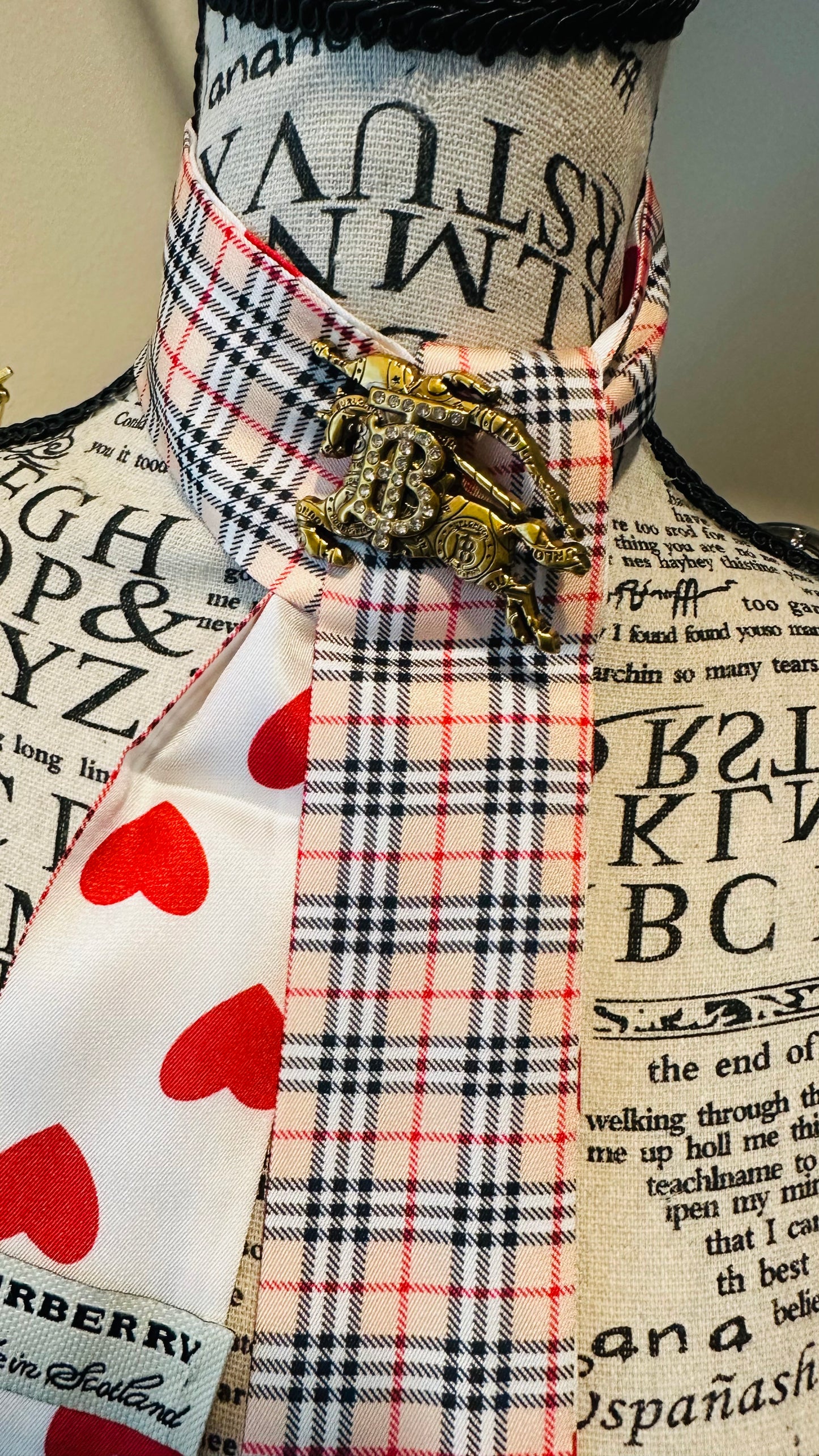 Blueberry Hearts Silk Scarf with Brooch