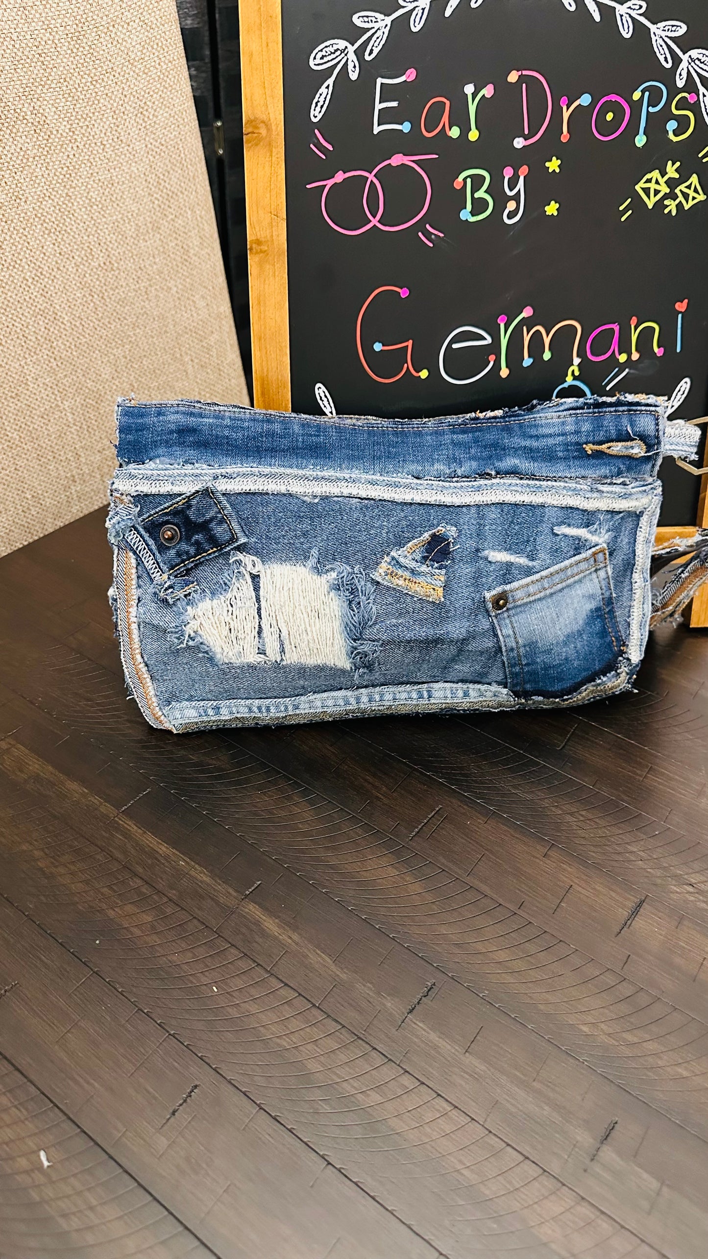 Distressed Denim Clutch Purse