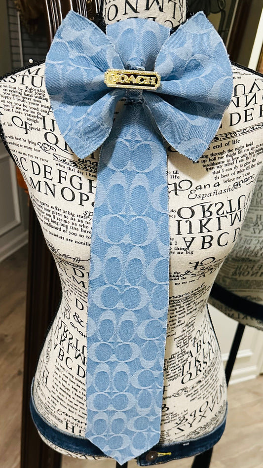 Light Wash Distressed Denim Cochella Bowtie Necktie