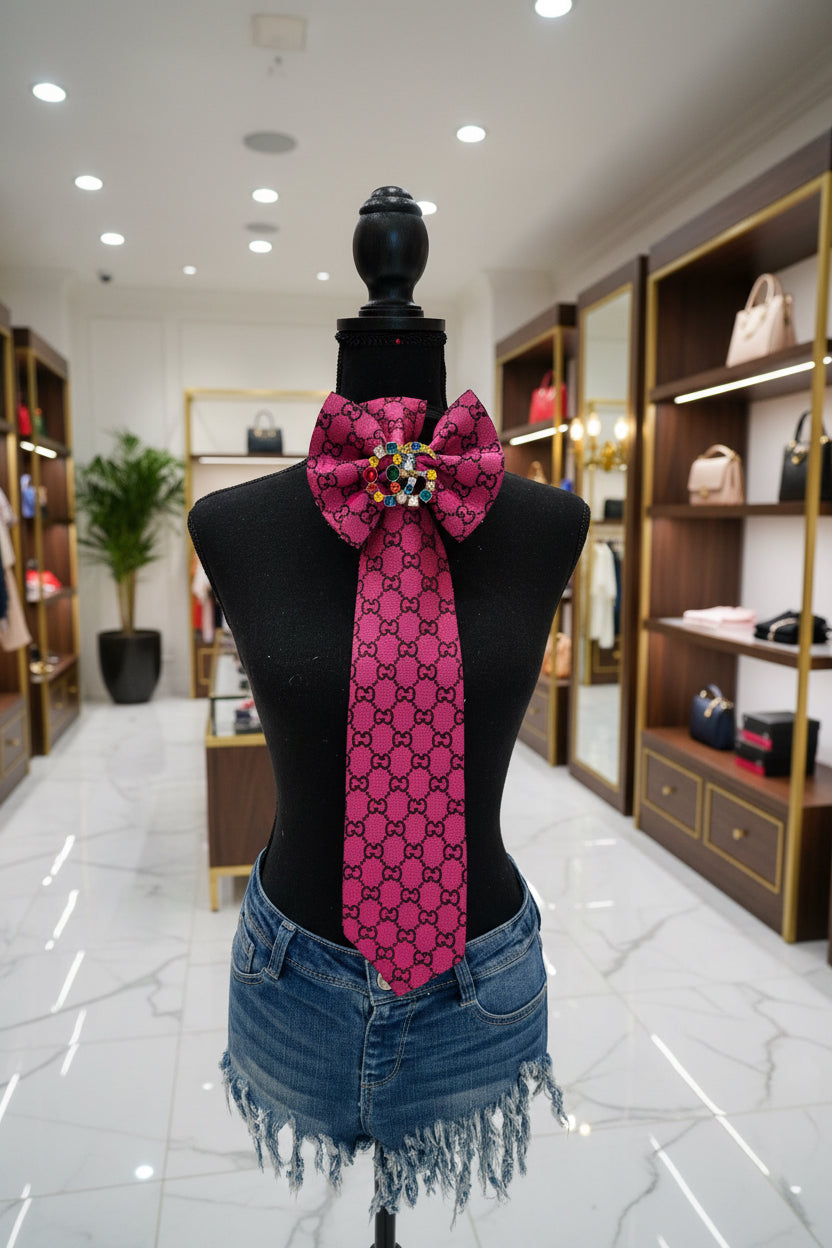 Magenta \ Fuchsia GiGi Distressed Denim Bowtie Necktie