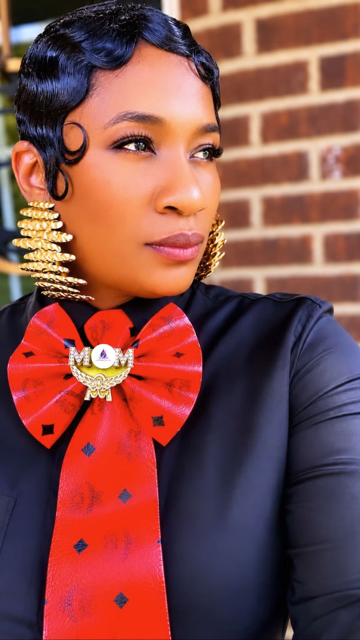 MCM Scarlet Red Leather & Distressed Denim Bowtie Necktie