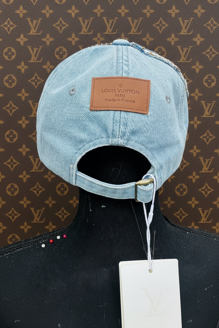 L’Vee Brown & Distressed Denim Patchwork Hat Cap