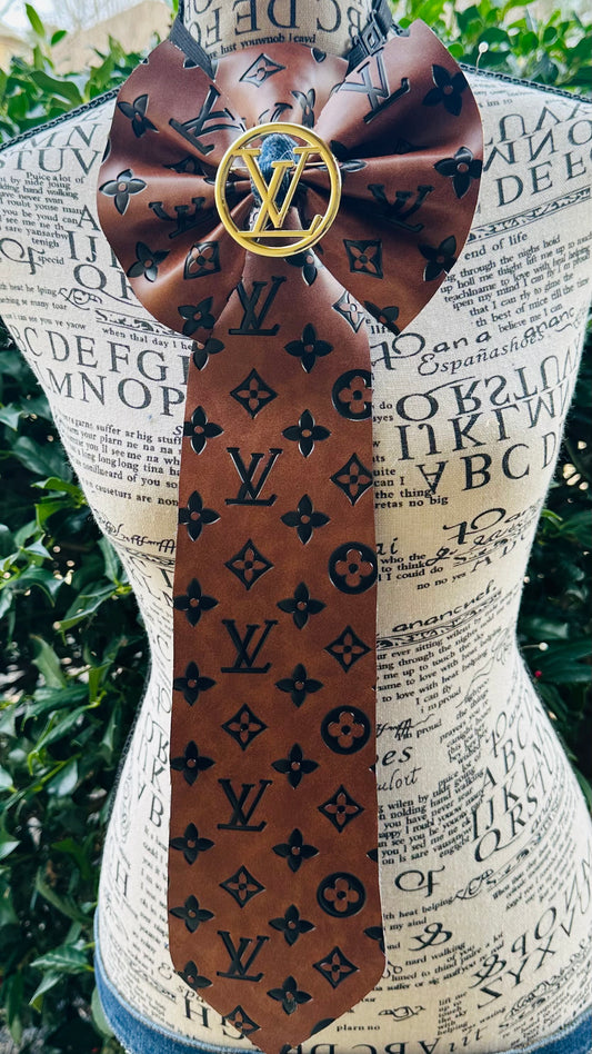 Leather Peanut Butter Chocolate L’Vee Bowtie Necktie