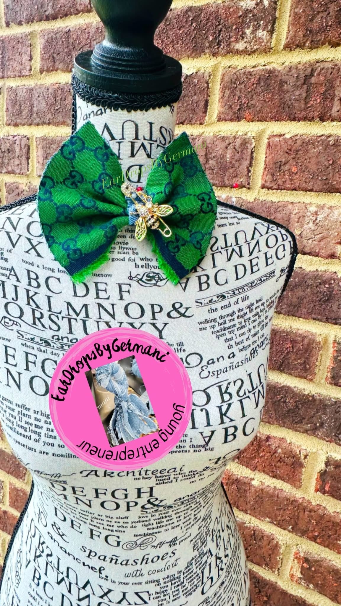 Money Green Bowtie with brooch