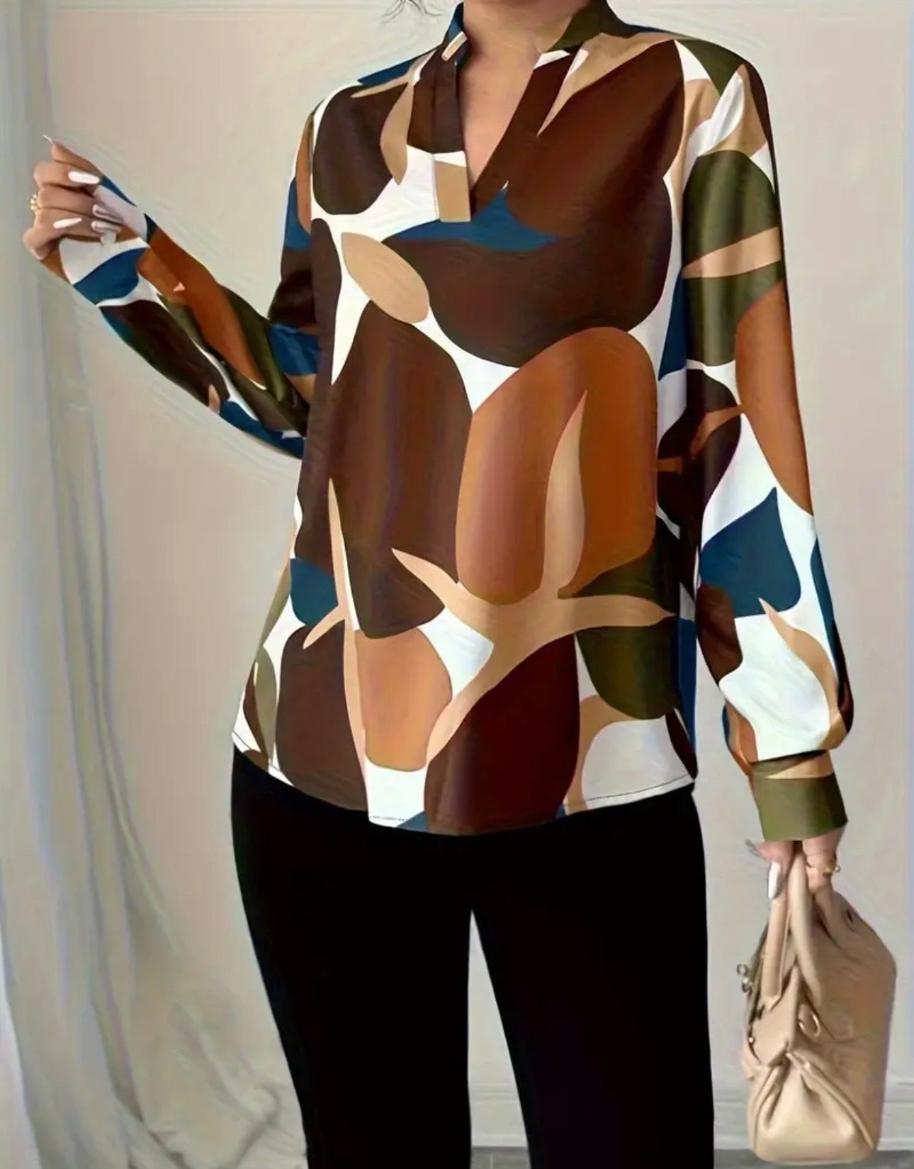 Brown Mixed Color Fashion Blouse
