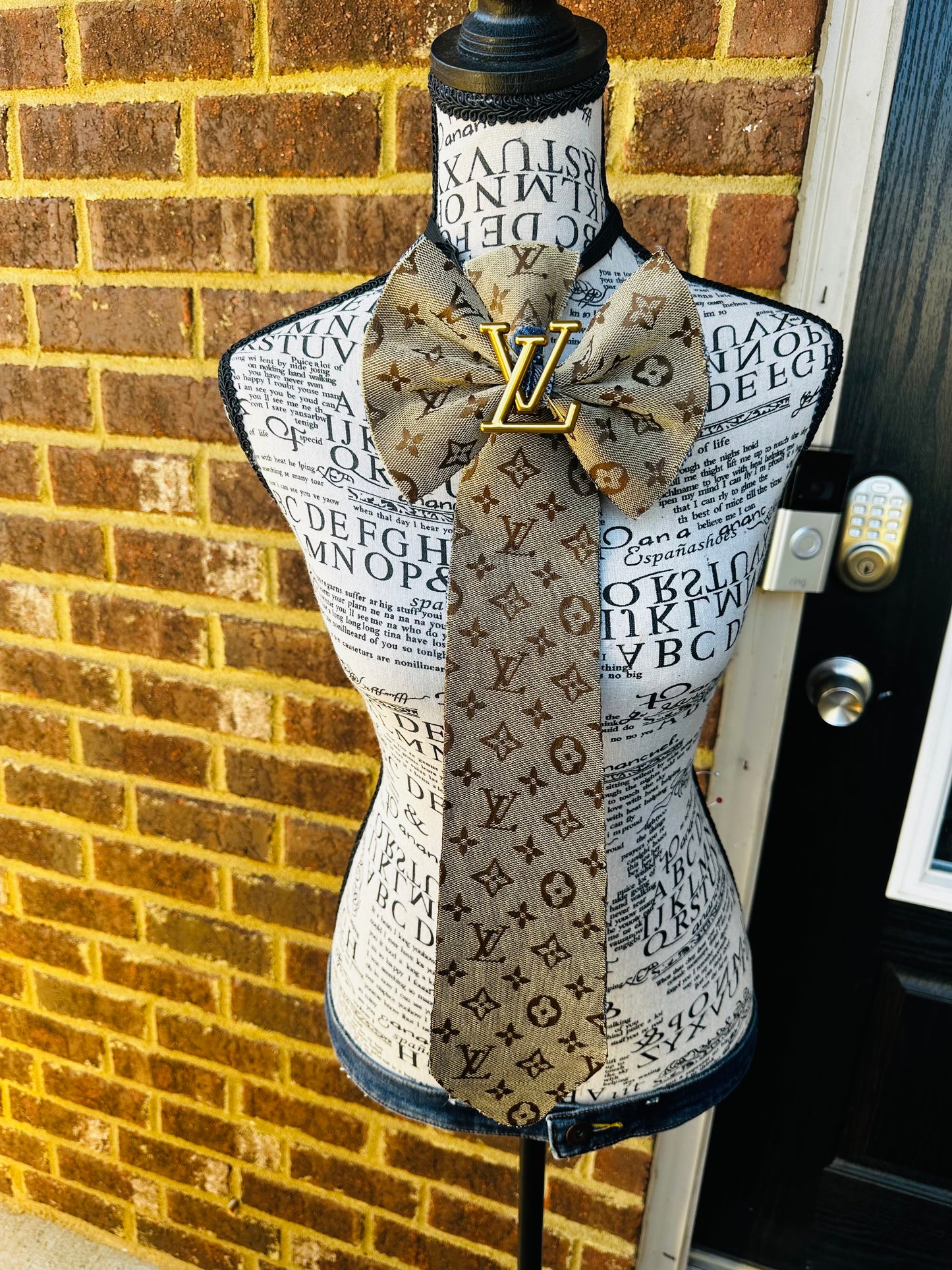 Brown L’Vee Fashion Distressed Denim Bowtie Necktie