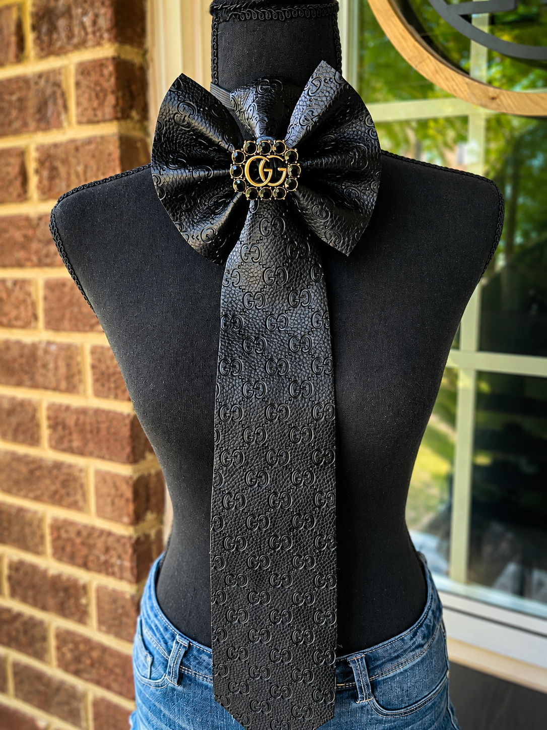 Charcoal Black Leather & Denim GiGi Bowtie Necktie