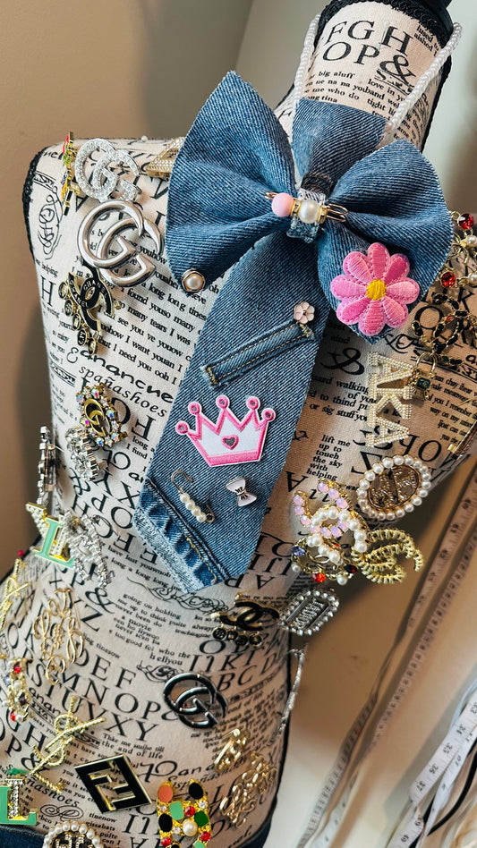 Little Miss Princess Barbie Distressed Denim Bowtie Necktie (freestyle No 2 are the same)