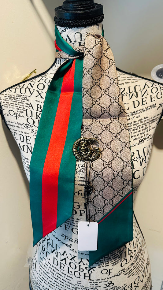 Red Green GiGi Silk Scarf with Brooch