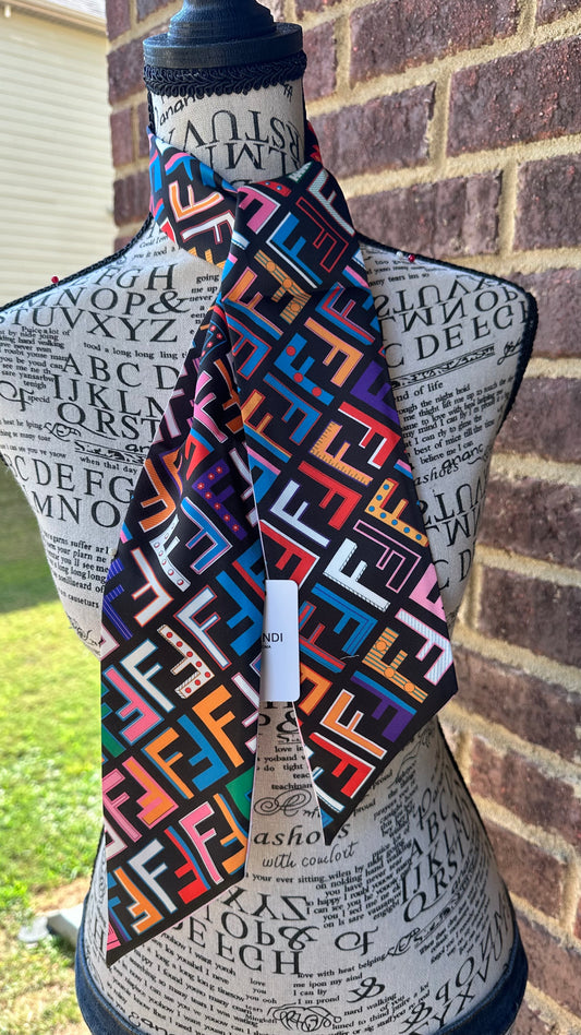 Black Multicolor Silk Scarf